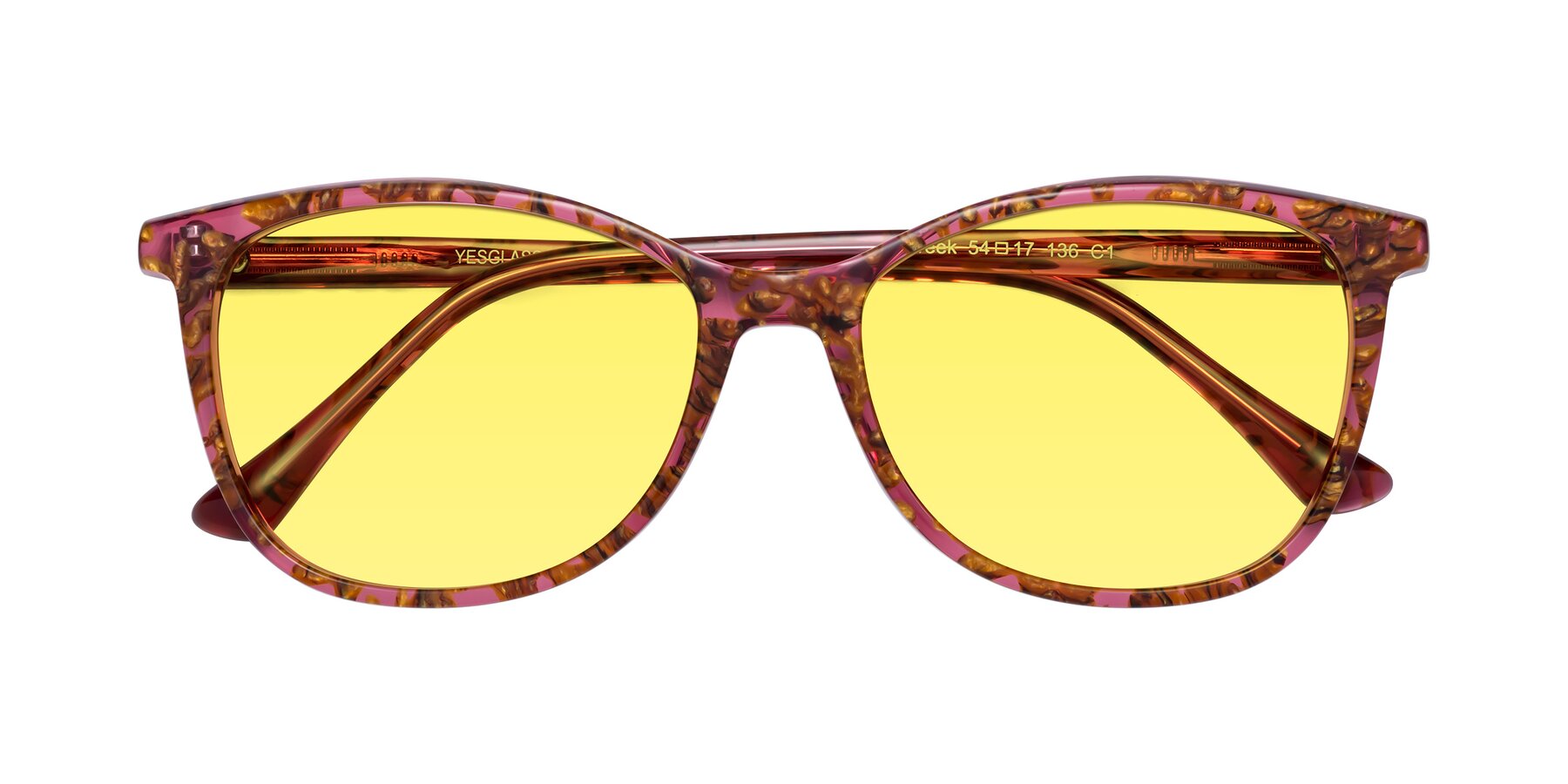 Folded Front of Creek in Red Floral with Medium Yellow Tinted Lenses