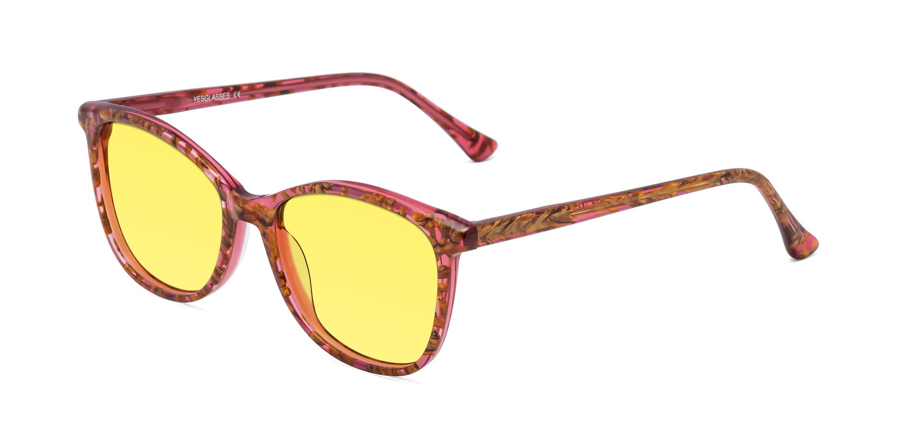 Angle of Creek in Red Floral with Medium Yellow Tinted Lenses
