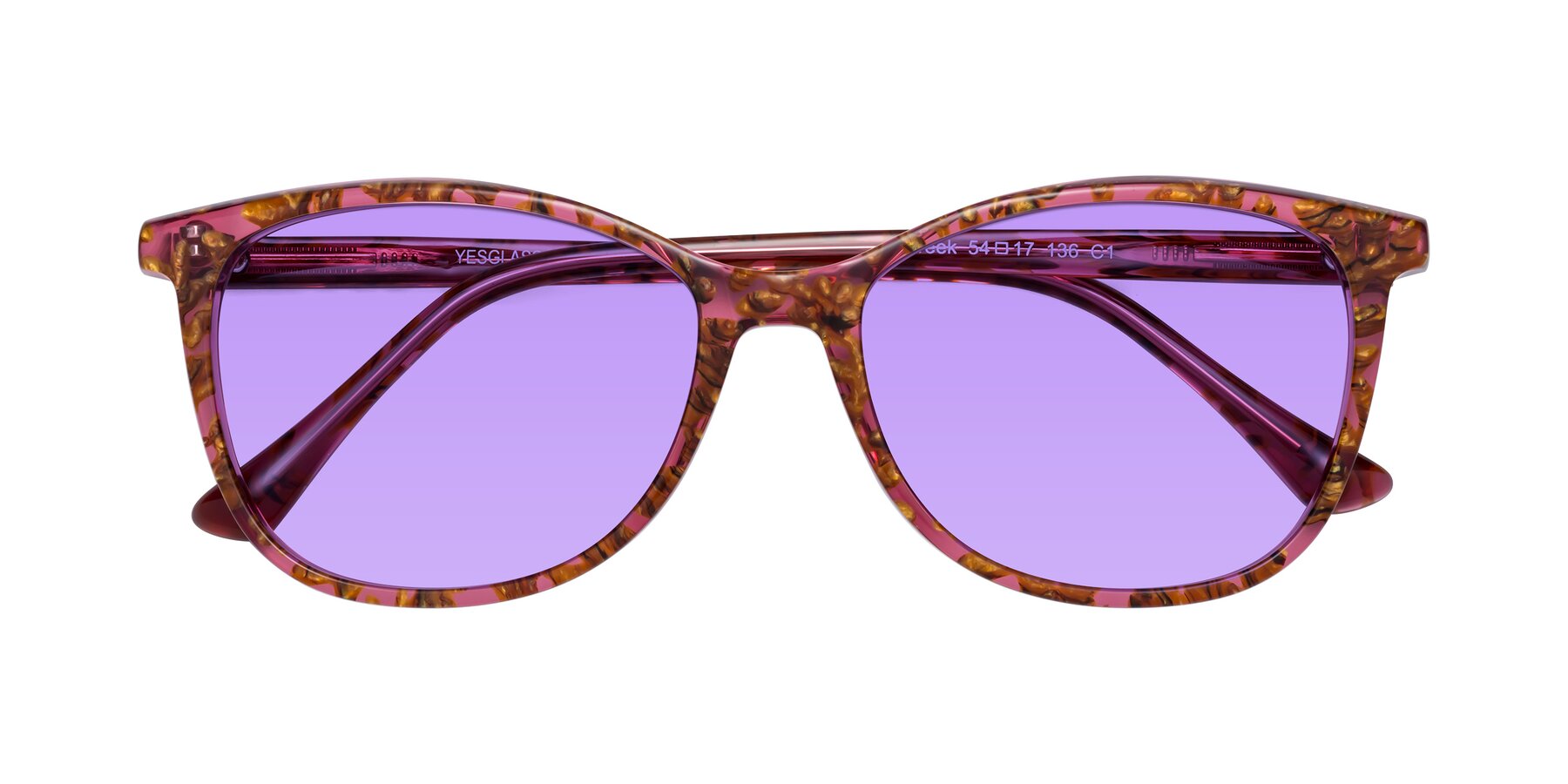 Folded Front of Creek in Red Floral with Medium Purple Tinted Lenses