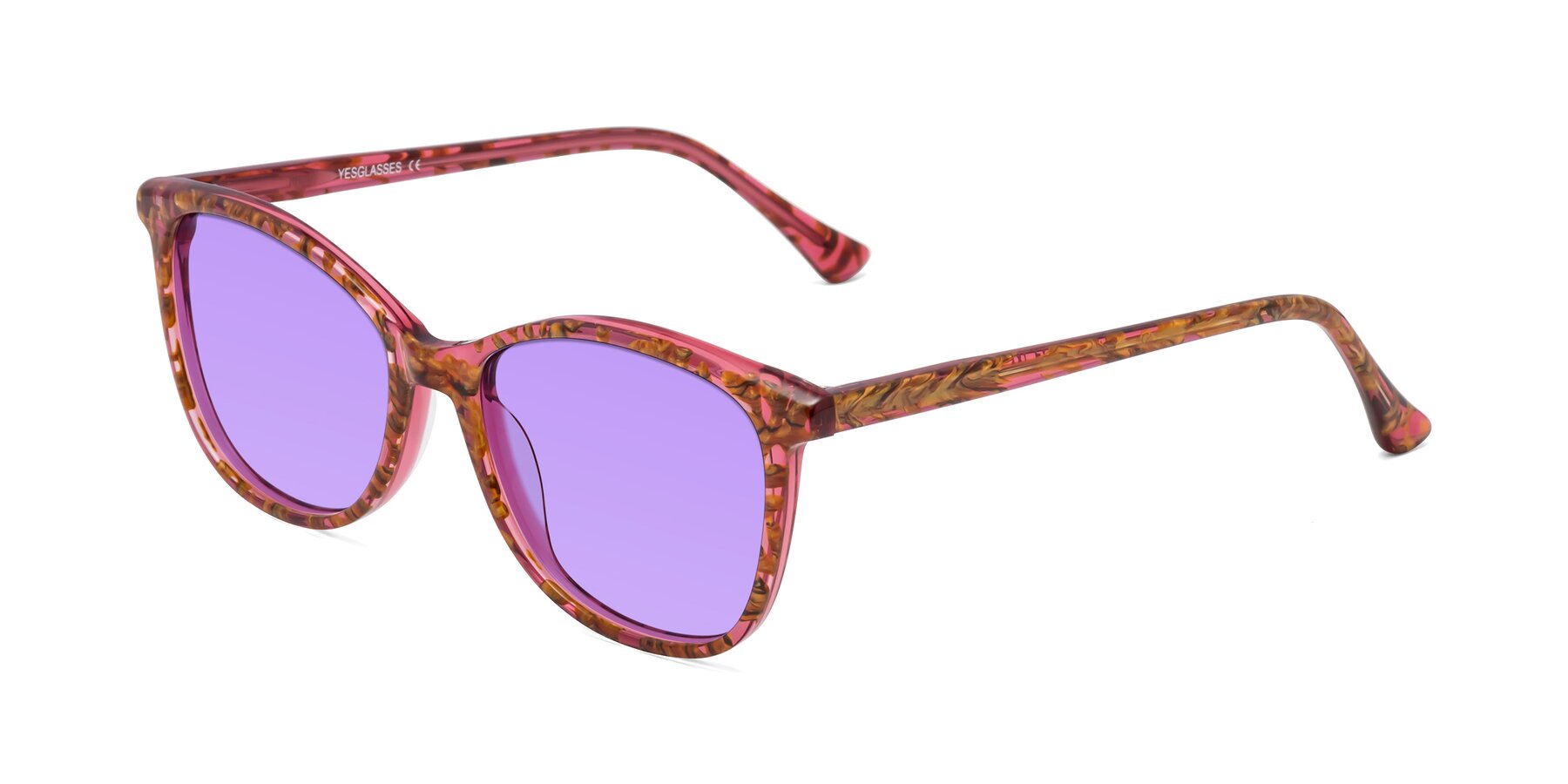 Angle of Creek in Red Floral with Medium Purple Tinted Lenses