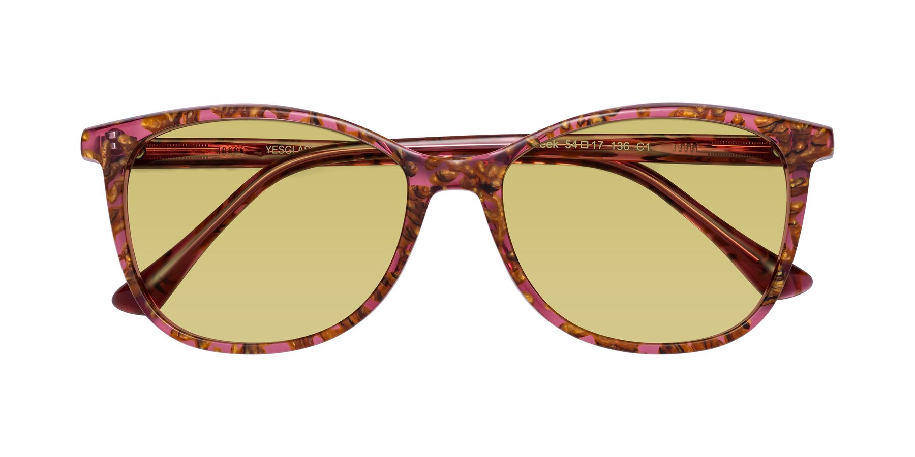 Folded Front of Creek in Red Floral with Medium Champagne Tinted Lenses