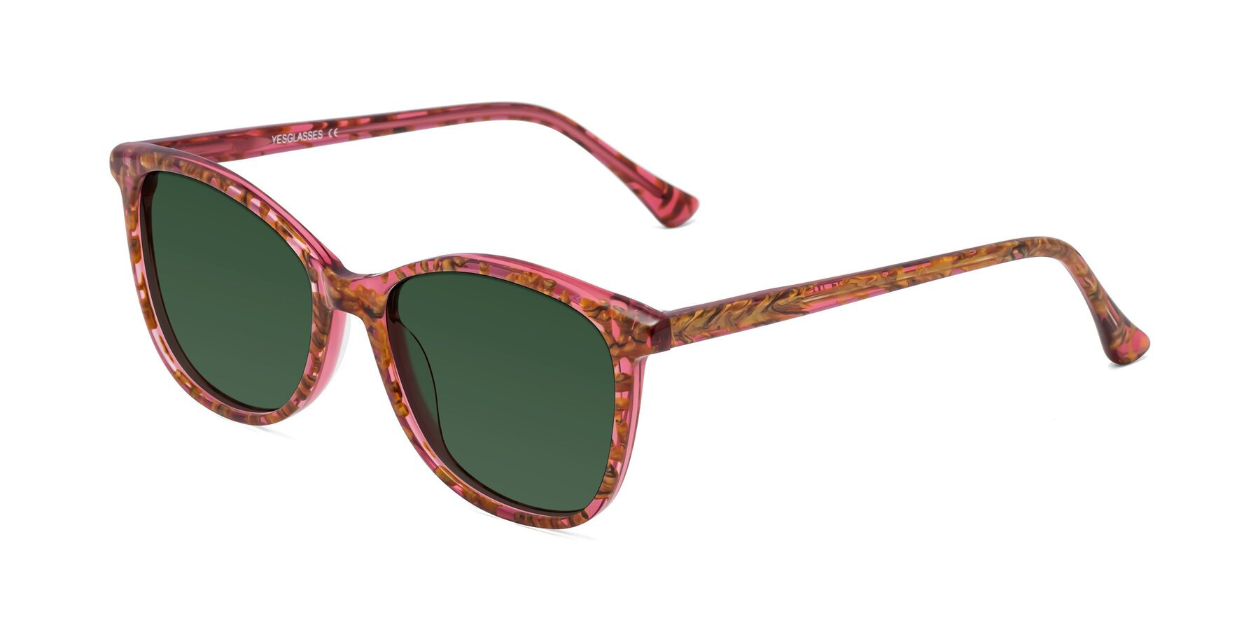 Angle of Creek in Red Floral with Green Tinted Lenses