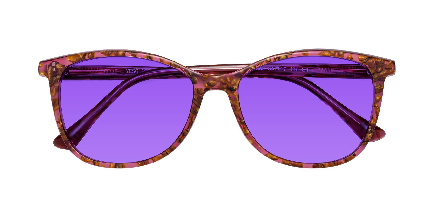 Folded Front of Creek in Red Floral with Purple Tinted Lenses