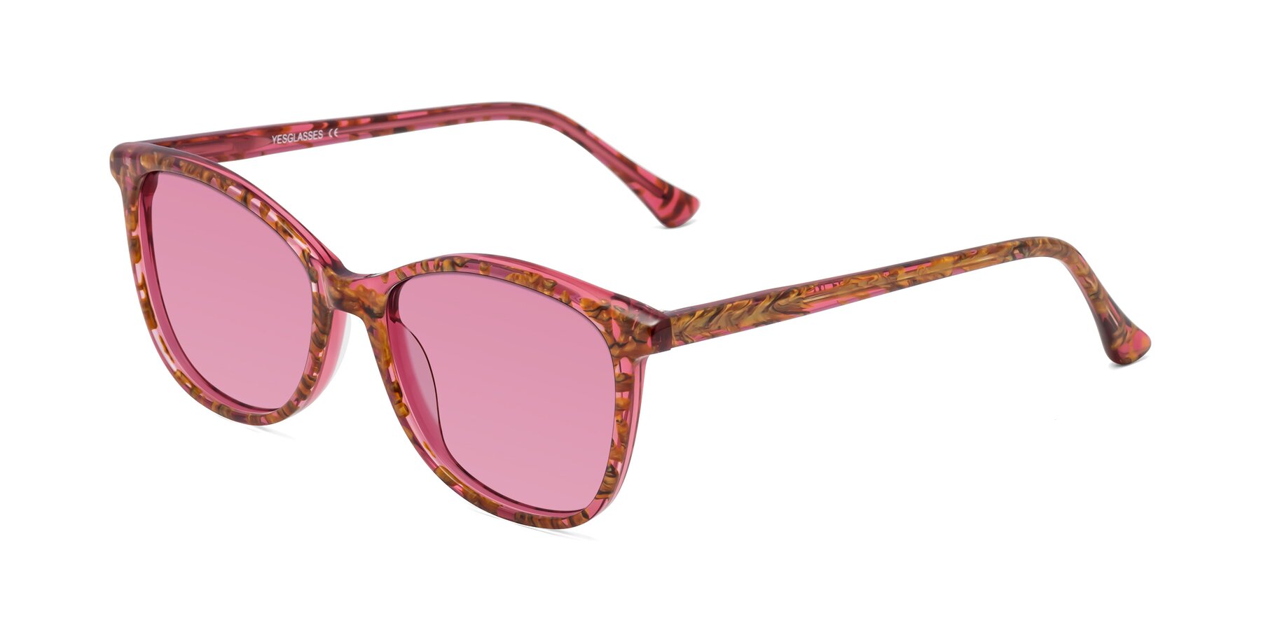 Angle of Creek in Red Floral with Medium Wine Tinted Lenses