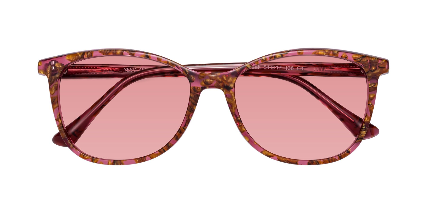 Folded Front of Creek in Red Floral with Medium Garnet Tinted Lenses