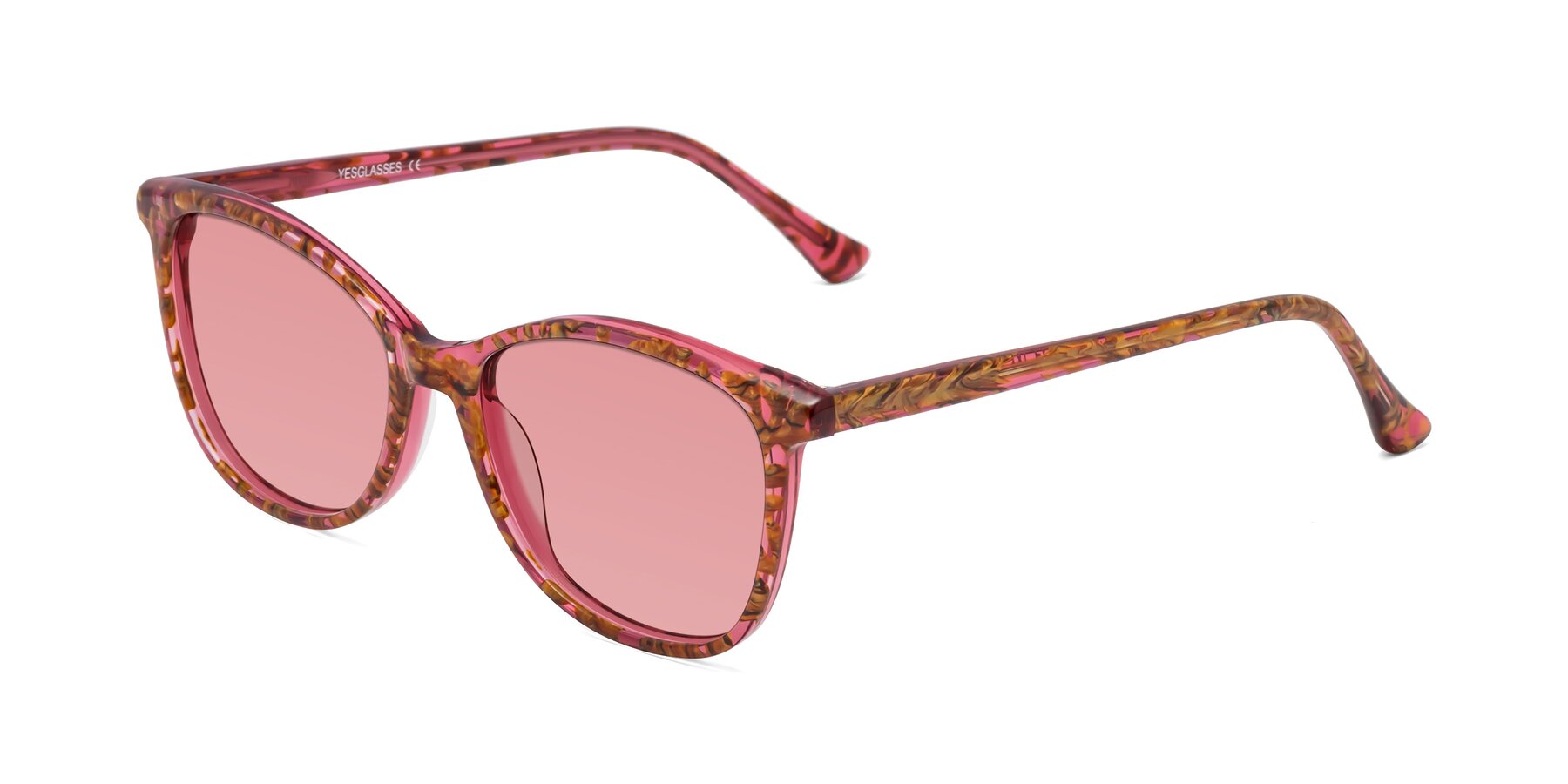 Angle of Creek in Red Floral with Medium Garnet Tinted Lenses