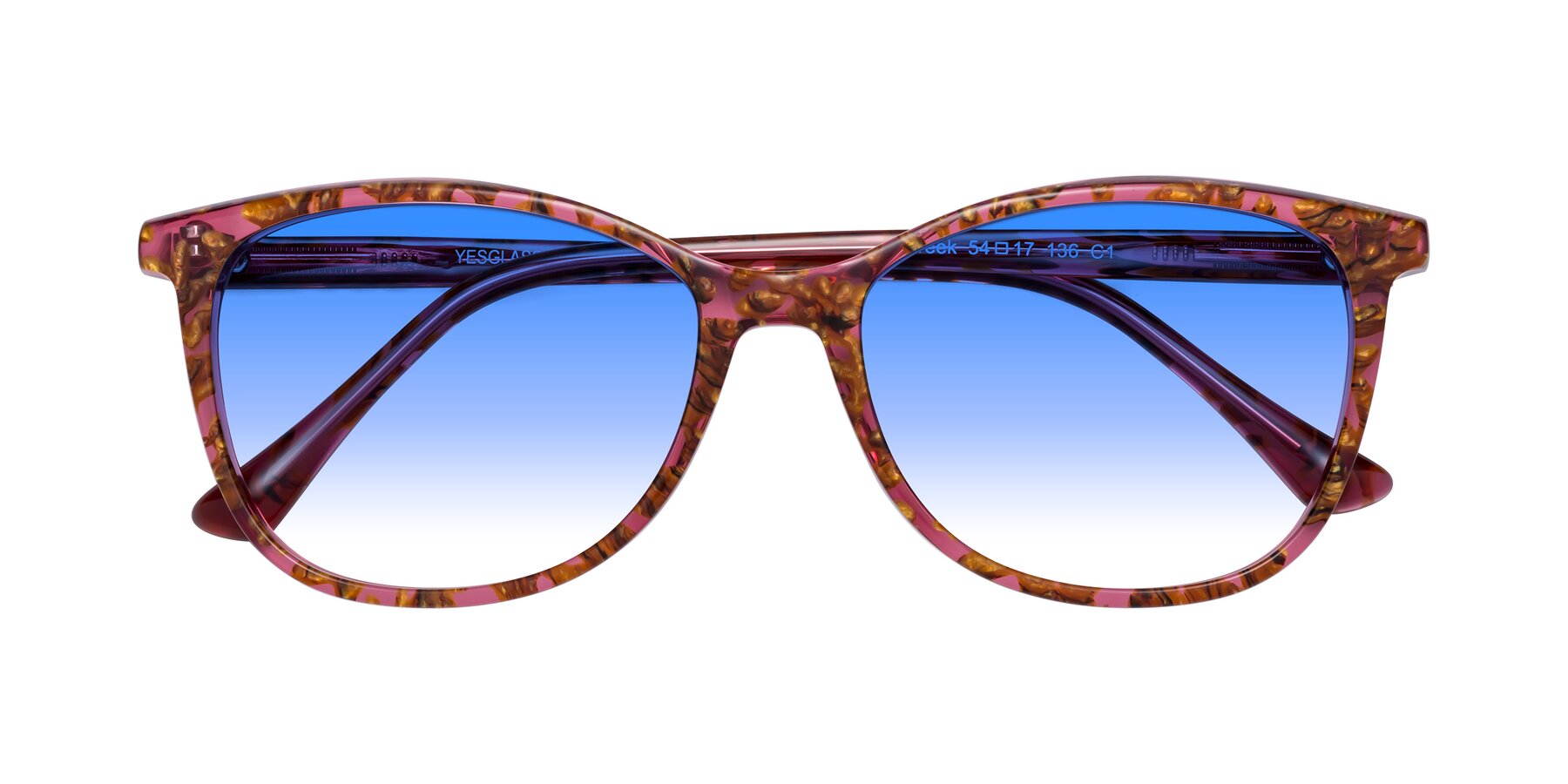 Folded Front of Creek in Red Floral with Blue Gradient Lenses