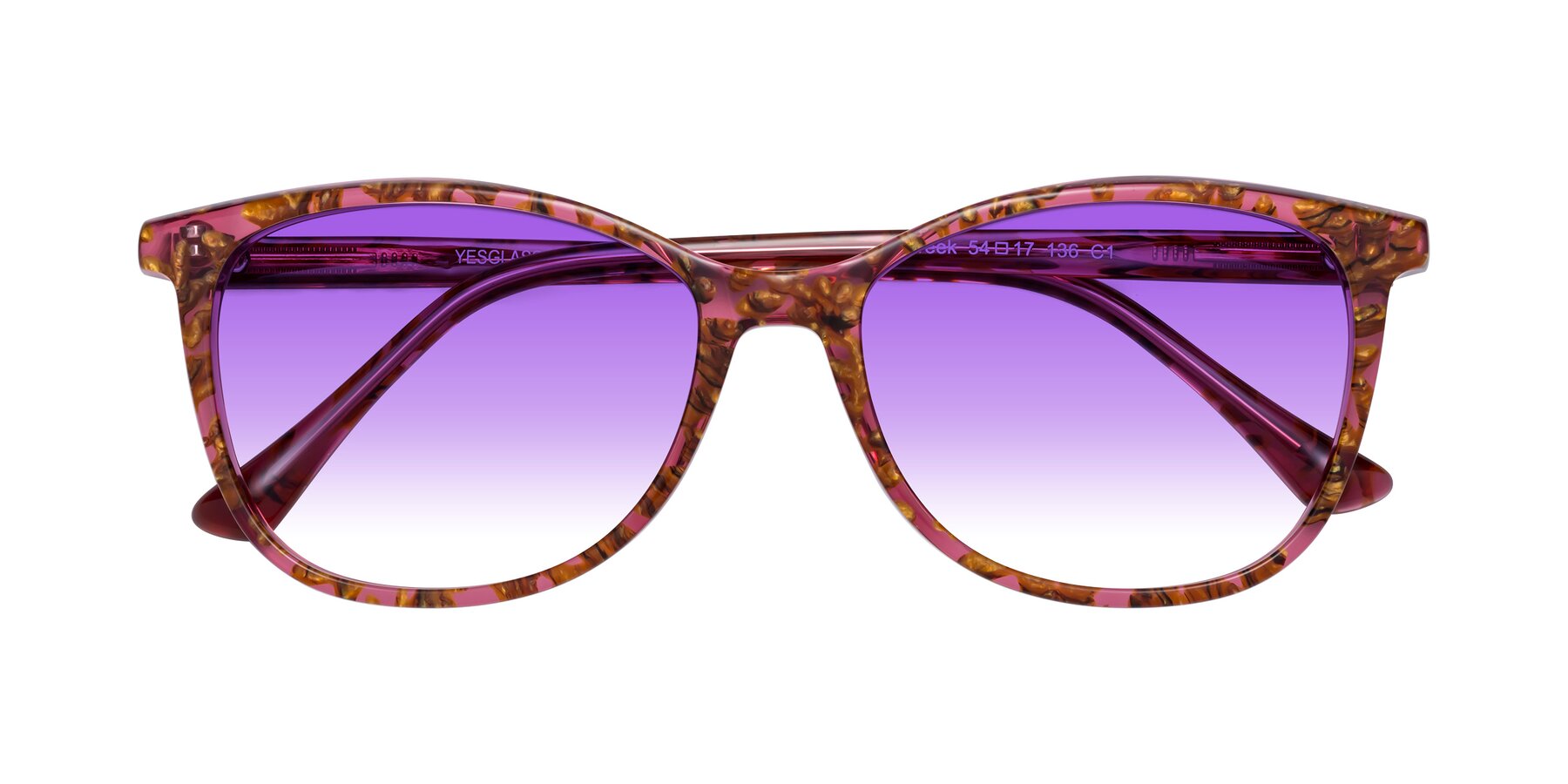 Folded Front of Creek in Red Floral with Purple Gradient Lenses