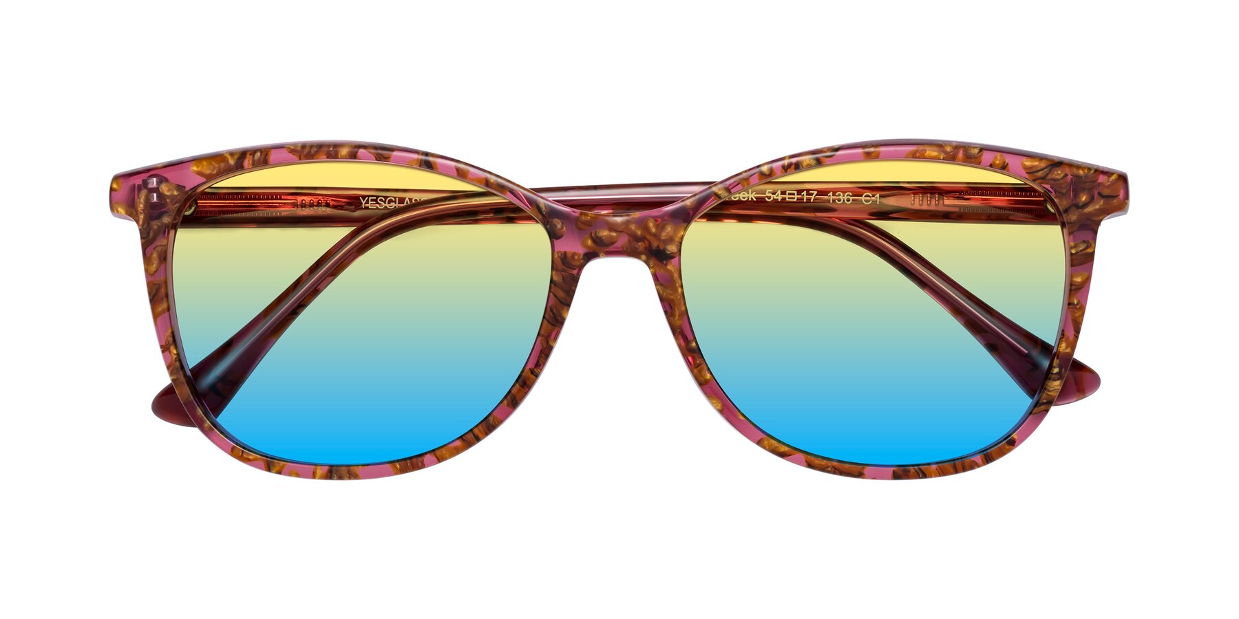 Folded Front of Creek in Red Floral with Yellow / Blue Gradient Lenses
