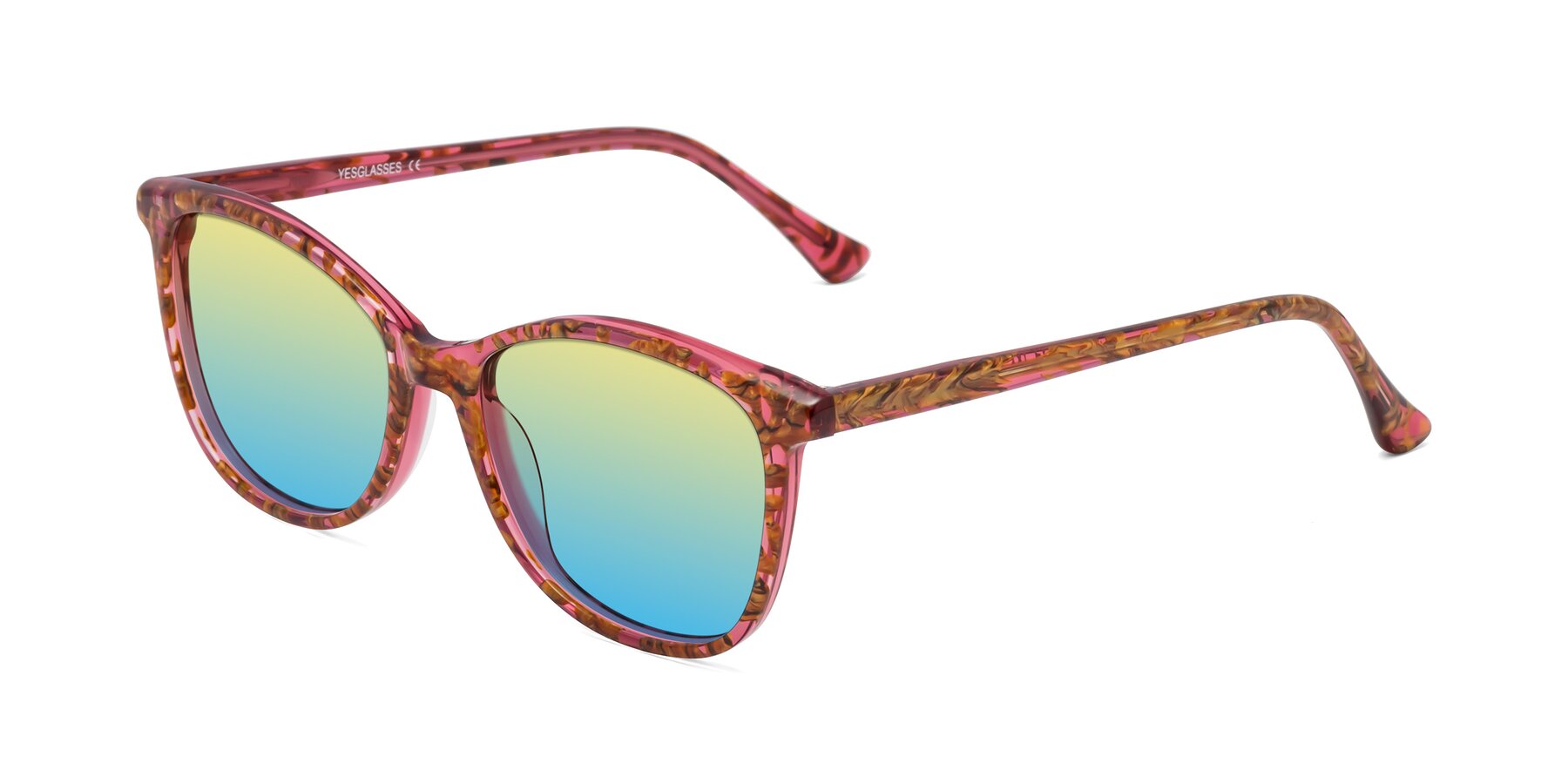 Angle of Creek in Red Floral with Yellow / Blue Gradient Lenses