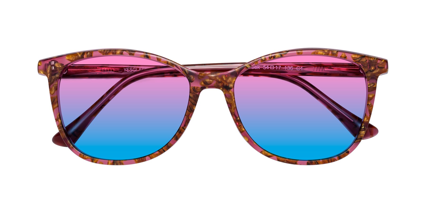 Folded Front of Creek in Red Floral with Pink / Blue Gradient Lenses
