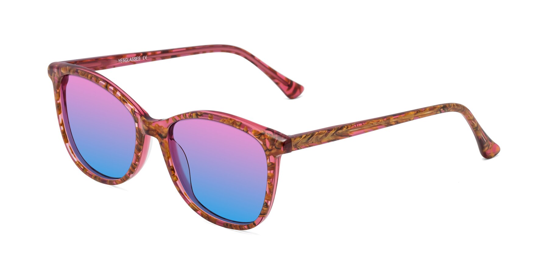 Angle of Creek in Red Floral with Pink / Blue Gradient Lenses