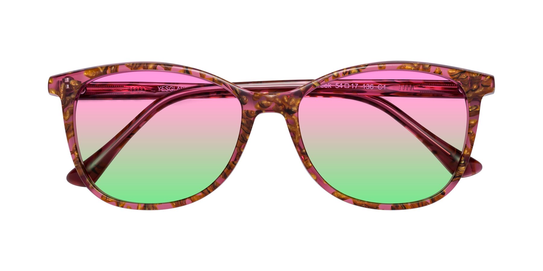 Folded Front of Creek in Red Floral with Pink / Green Gradient Lenses