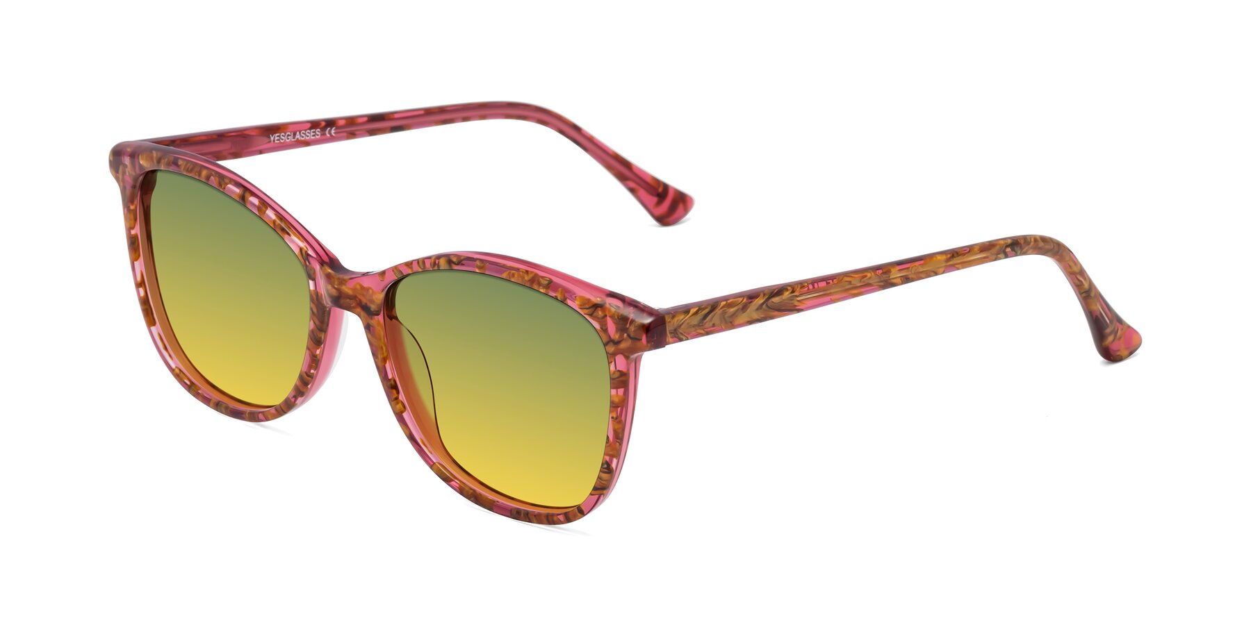 Angle of Creek in Red Floral with Green / Yellow Gradient Lenses