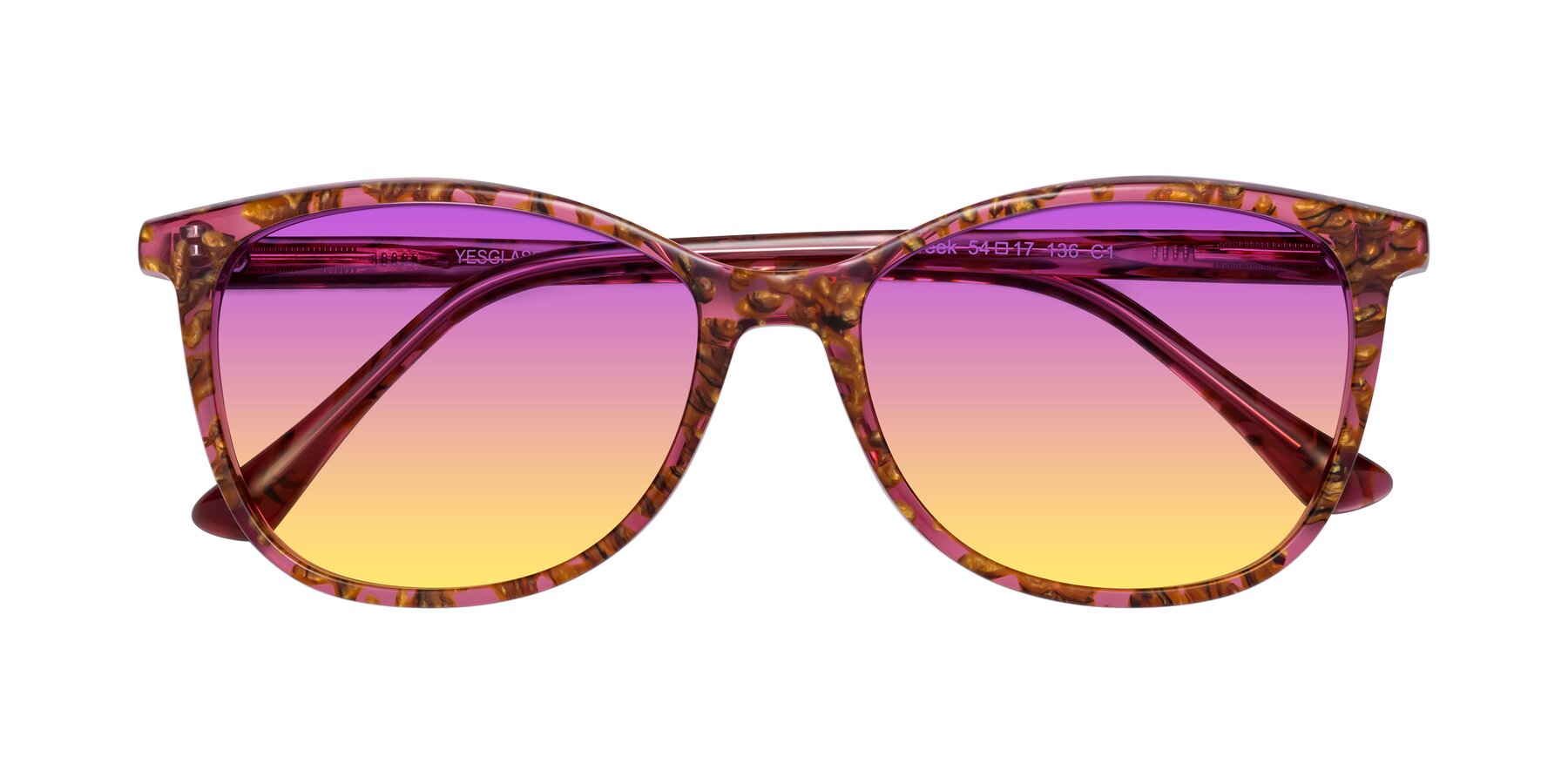 Folded Front of Creek in Red Floral with Purple / Yellow Gradient Lenses