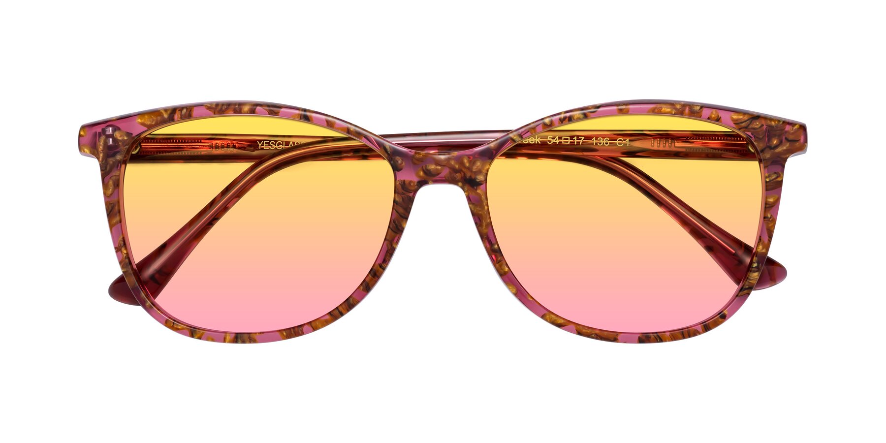Folded Front of Creek in Red Floral with Yellow / Pink Gradient Lenses
