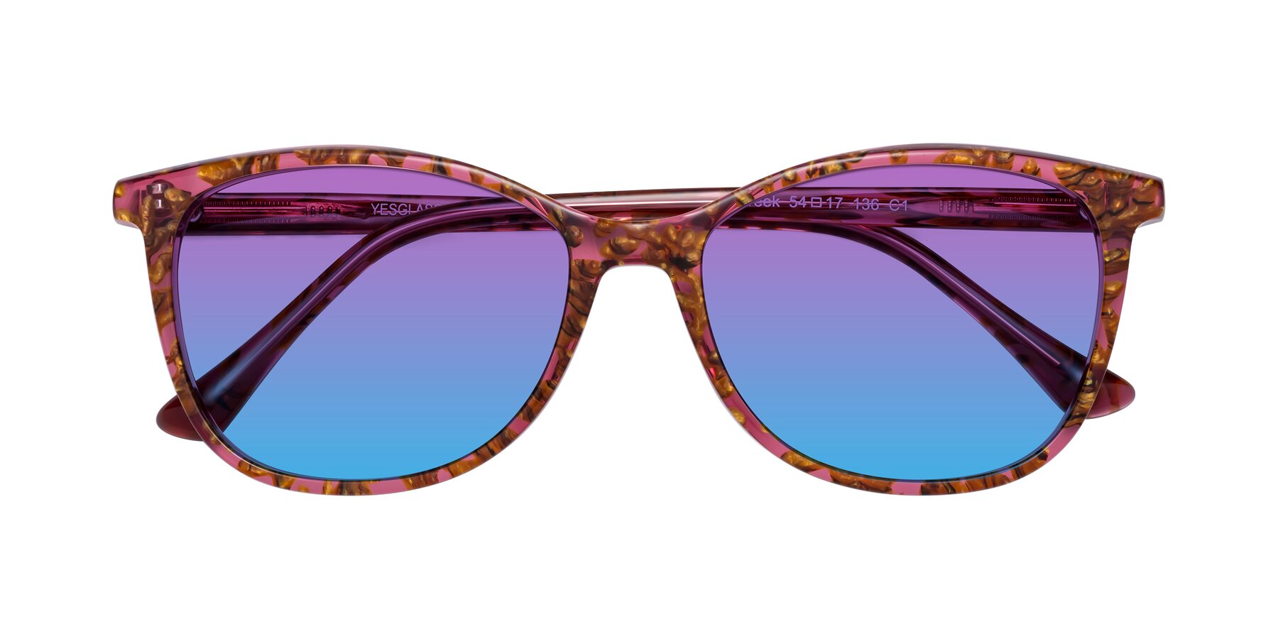 Folded Front of Creek in Red Floral with Purple / Blue Gradient Lenses