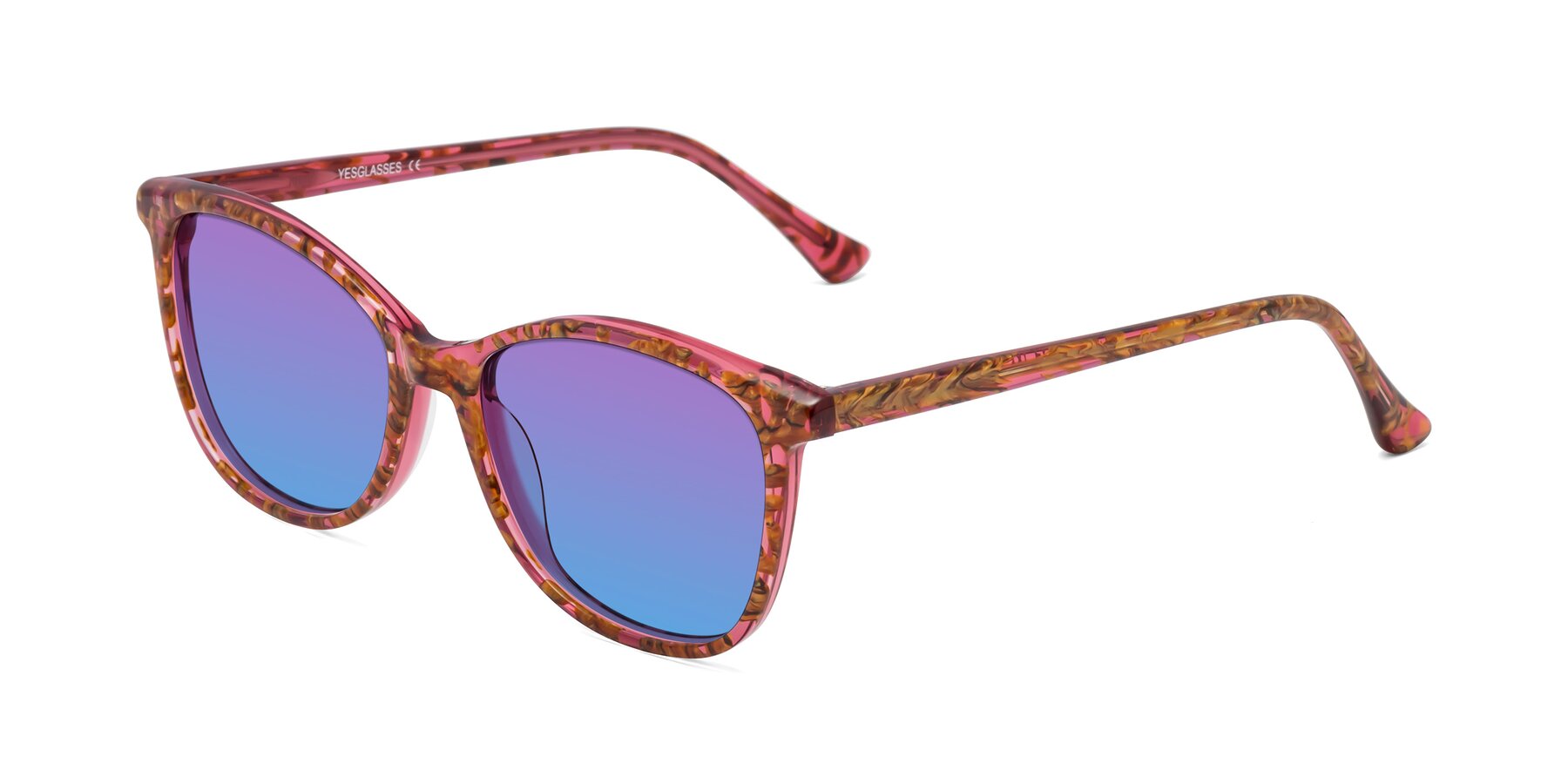 Angle of Creek in Red Floral with Purple / Blue Gradient Lenses