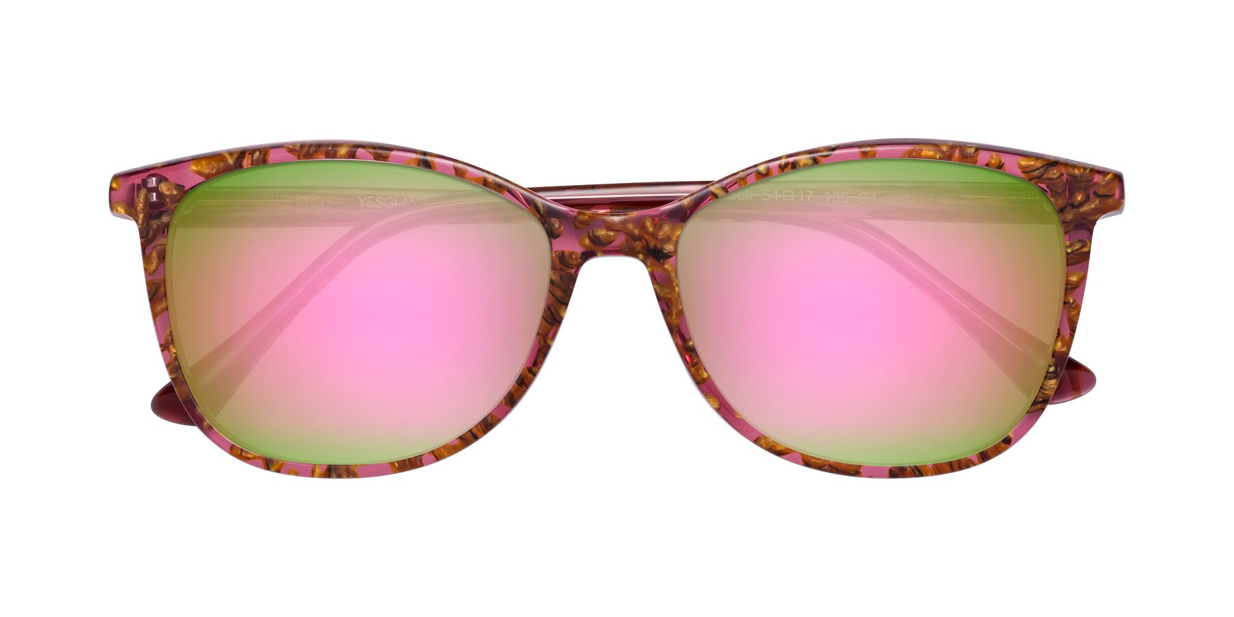 Folded Front of Creek in Red Floral with Pink Mirrored Lenses