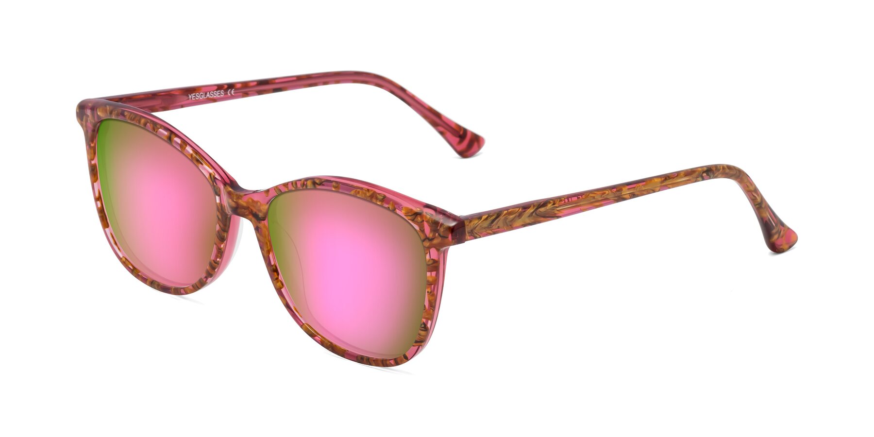 Angle of Creek in Red Floral with Pink Mirrored Lenses