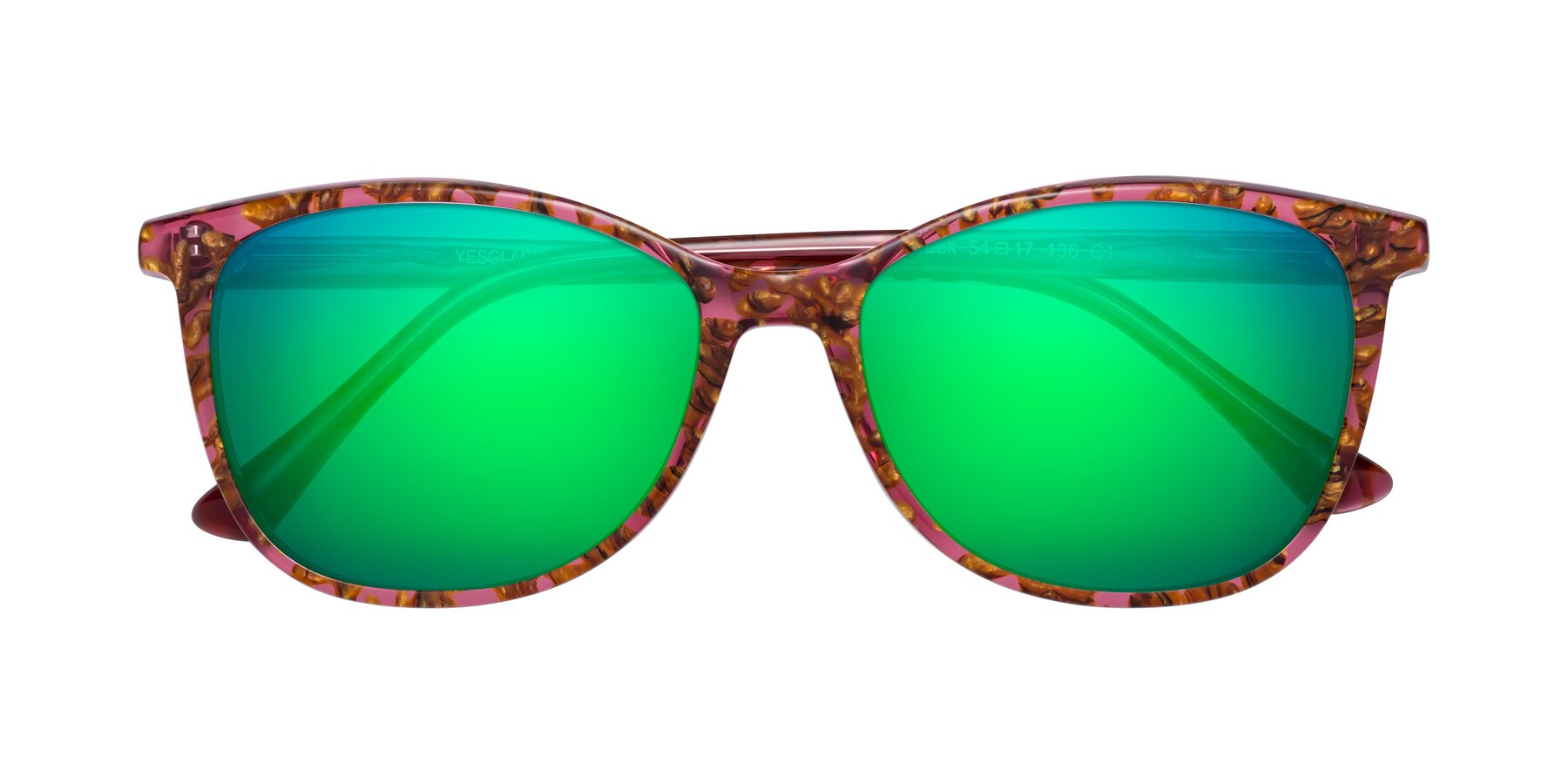 Folded Front of Creek in Red Floral with Green Mirrored Lenses