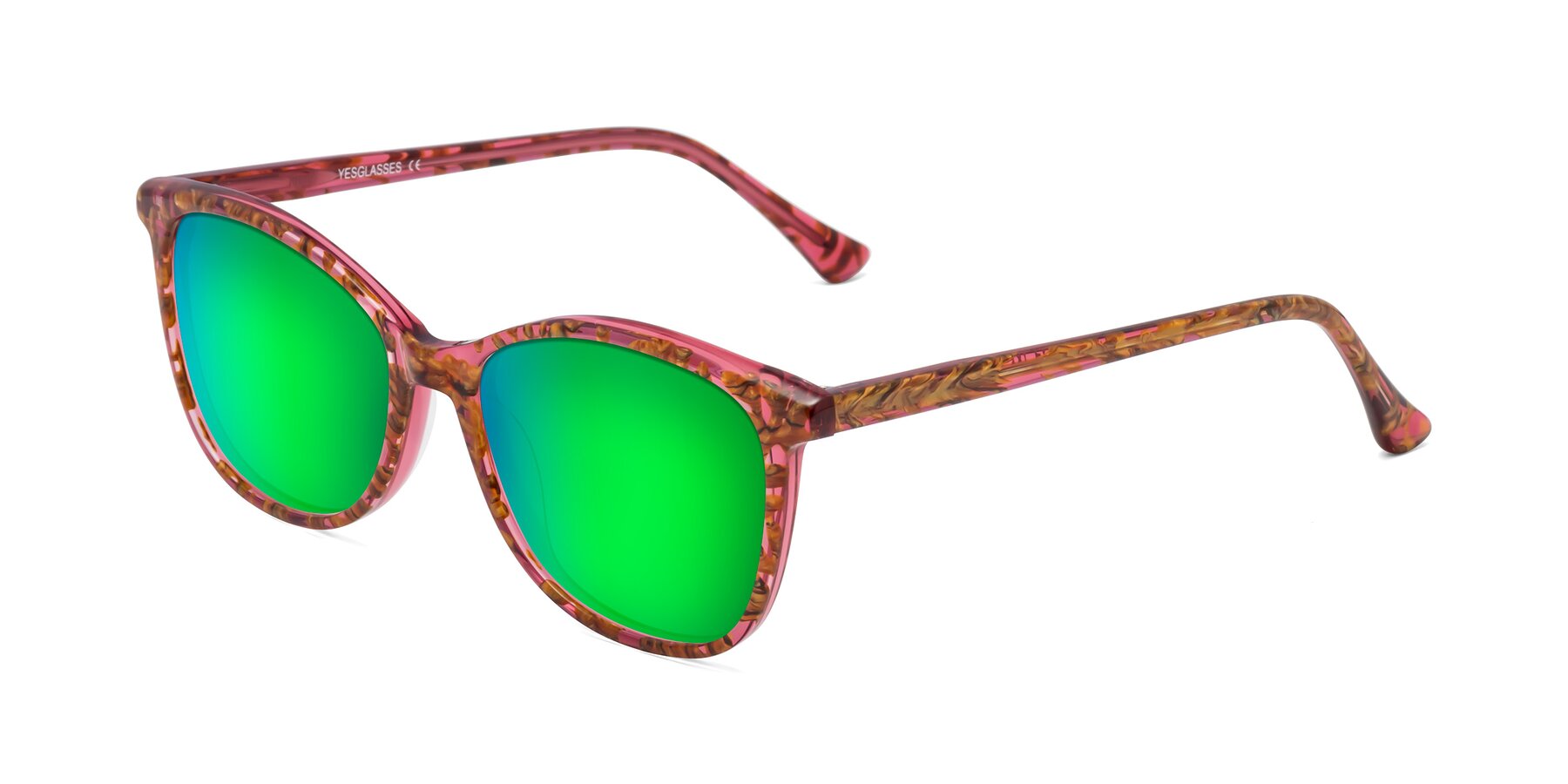 Angle of Creek in Red Floral with Green Mirrored Lenses