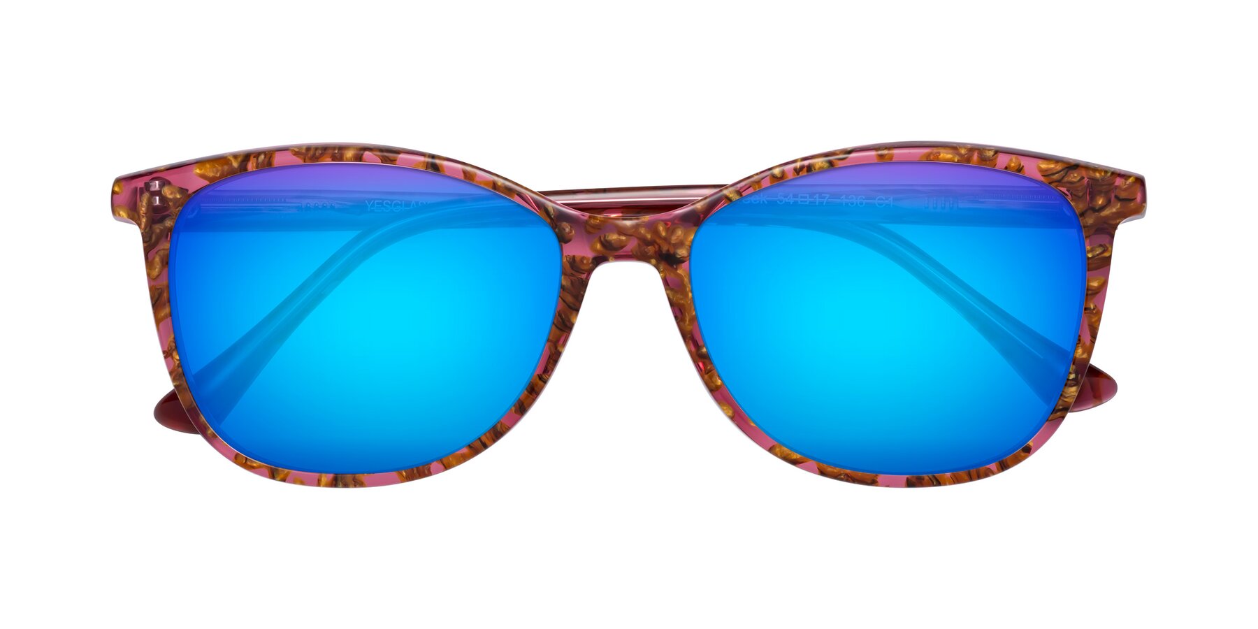 Folded Front of Creek in Red Floral with Blue Mirrored Lenses