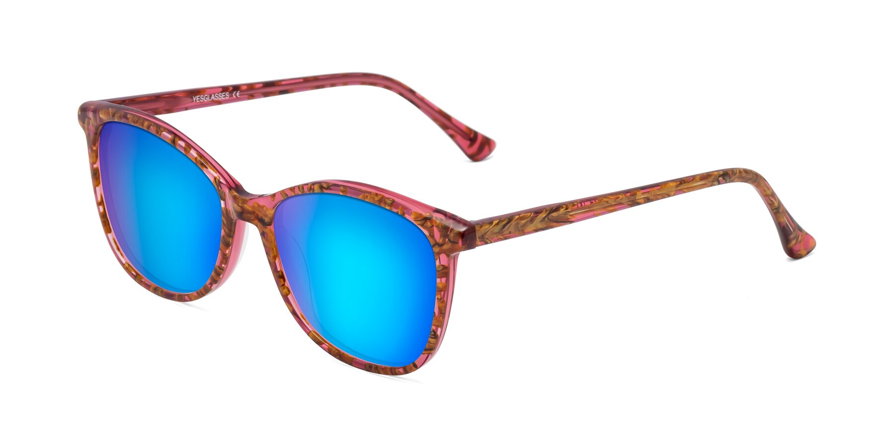 Angle of Creek in Red Floral with Blue Mirrored Lenses