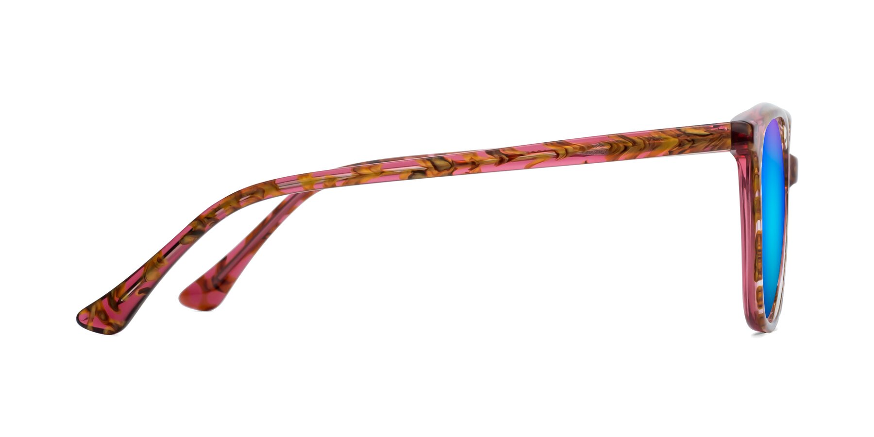 Side of Creek in Red Floral with Blue Mirrored Lenses