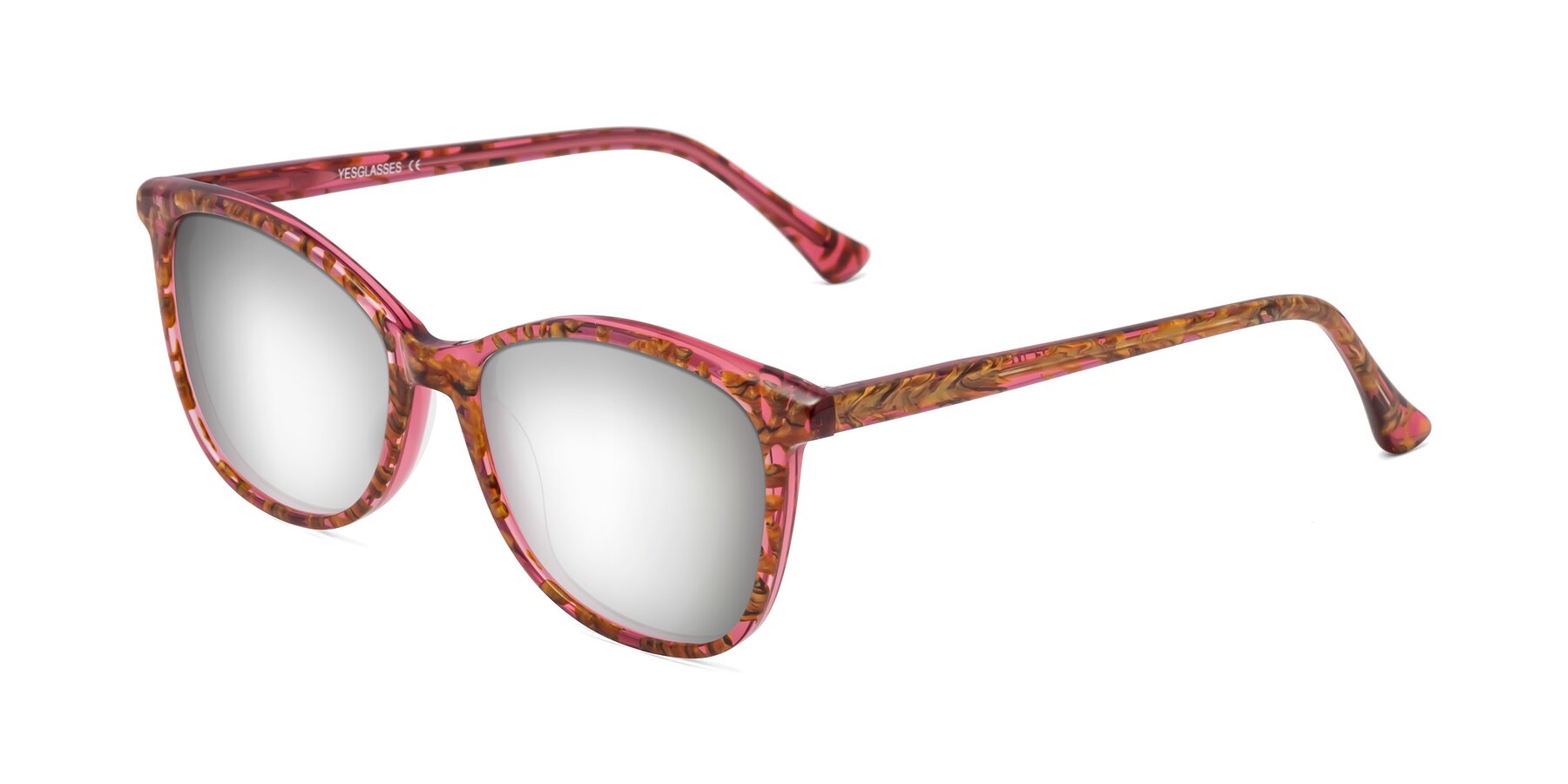 Angle of Creek in Red Floral with Silver Mirrored Lenses