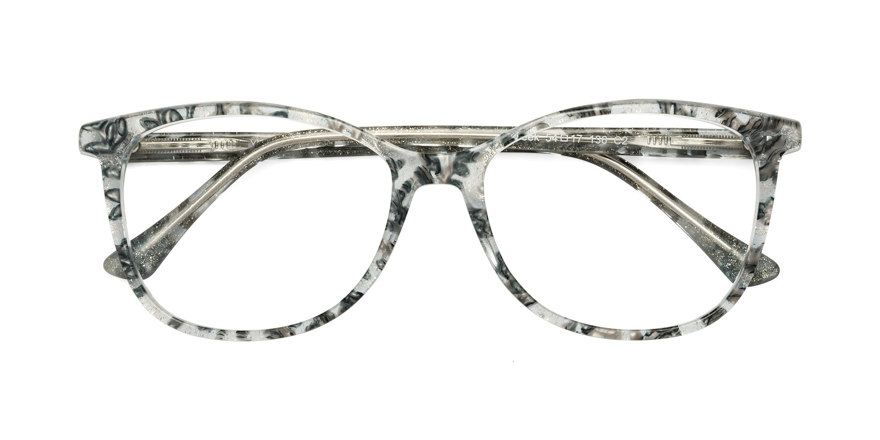 Folded Front of Creek in Gray Floral with Clear Eyeglass Lenses
