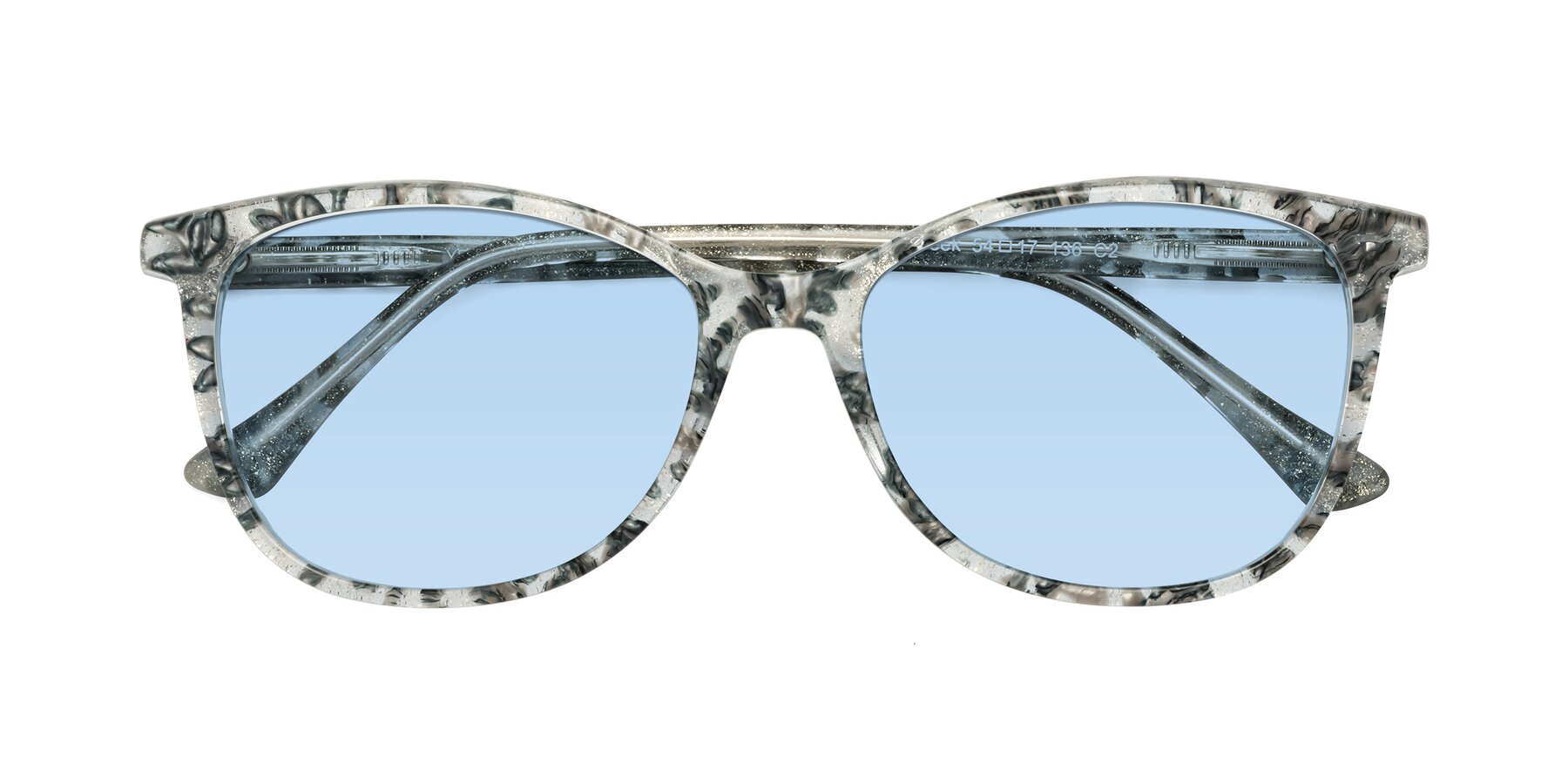 Folded Front of Creek in Gray Floral with Light Blue Tinted Lenses