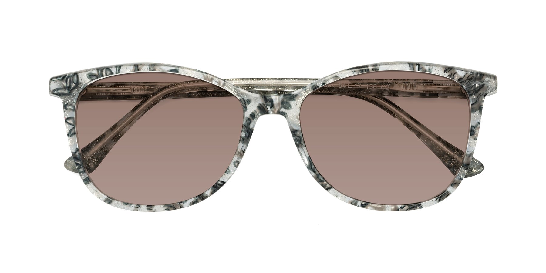 Folded Front of Creek in Gray Floral with Medium Brown Tinted Lenses