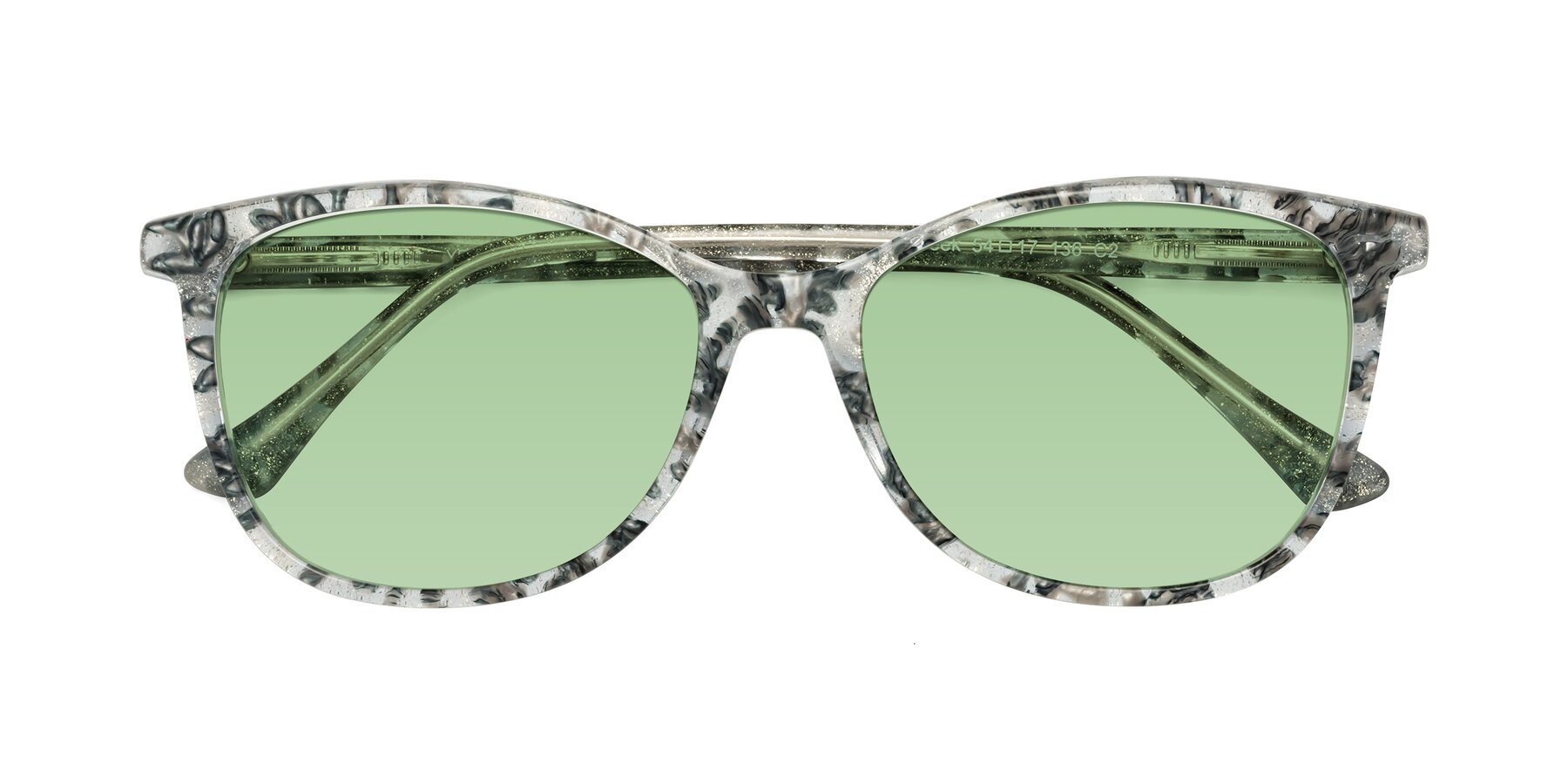 Folded Front of Creek in Gray Floral with Medium Green Tinted Lenses