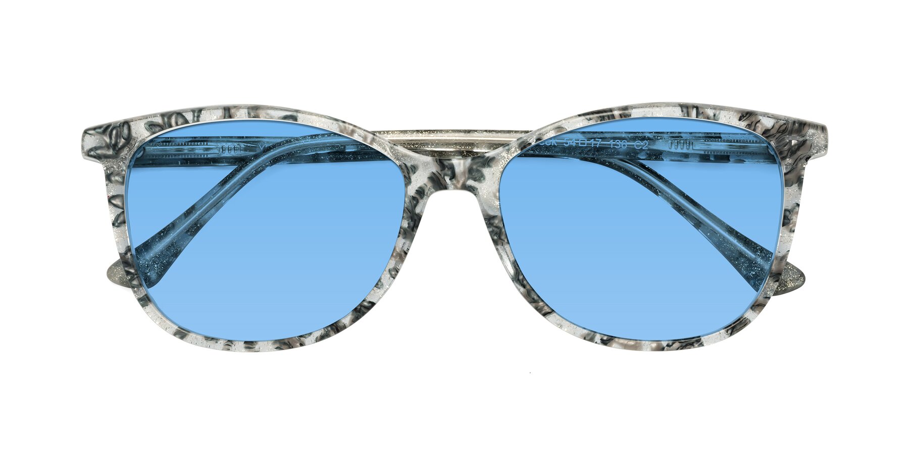 Folded Front of Creek in Gray Floral with Medium Blue Tinted Lenses