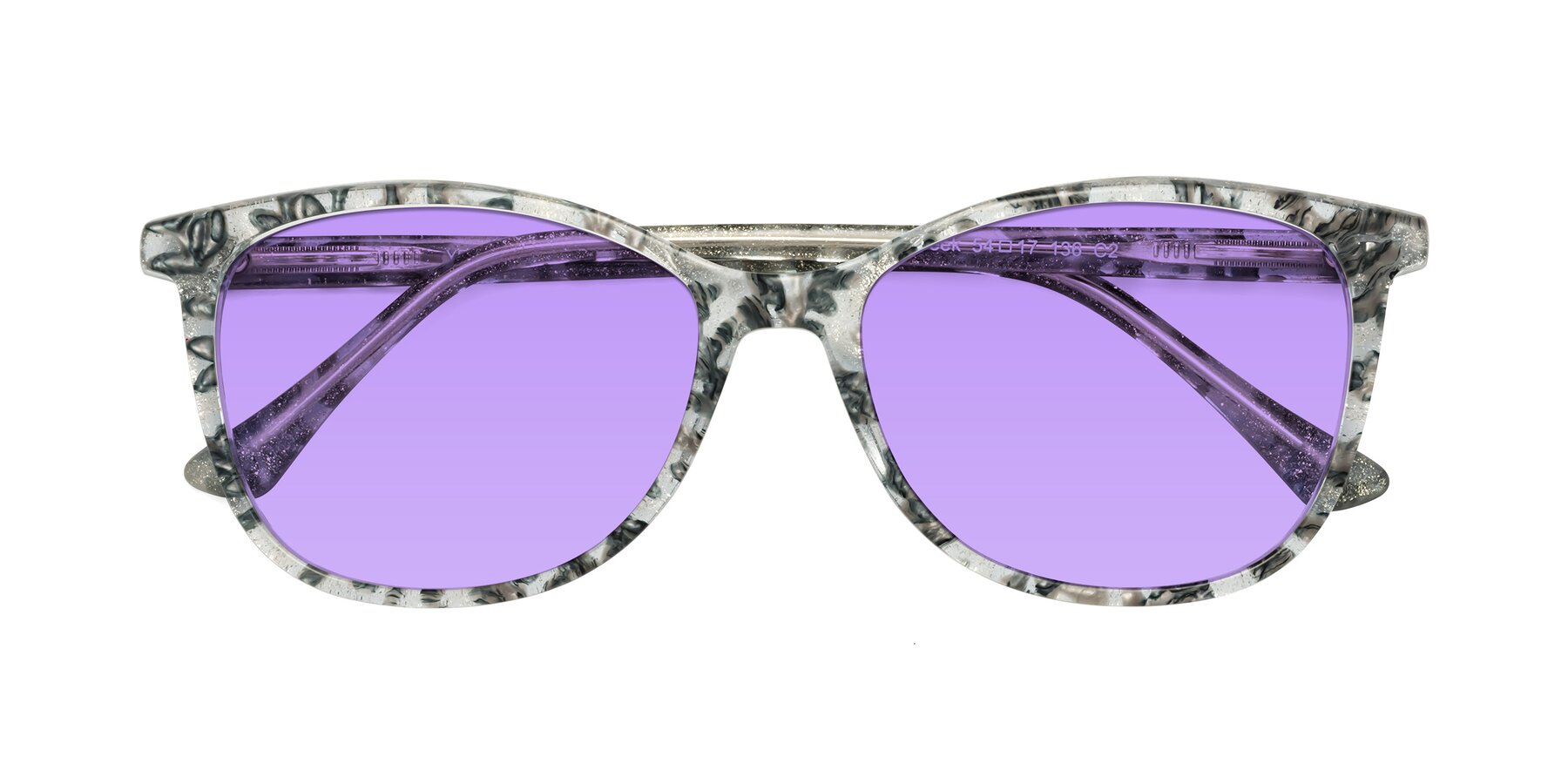 Folded Front of Creek in Gray Floral with Medium Purple Tinted Lenses