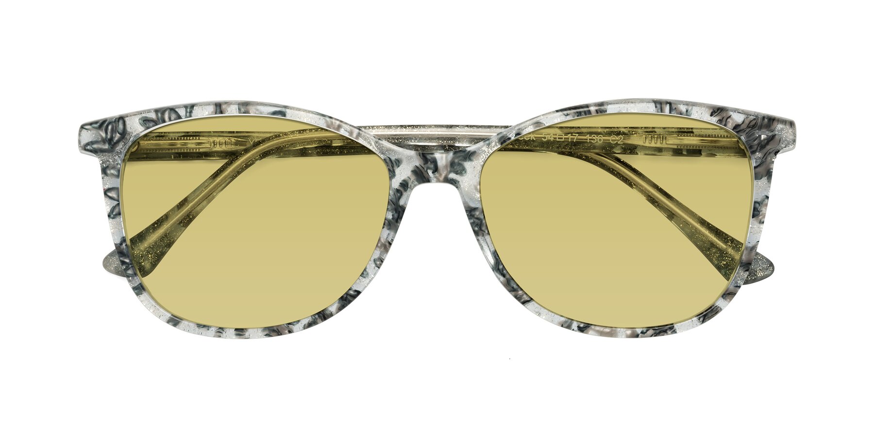 Folded Front of Creek in Gray Floral with Medium Champagne Tinted Lenses