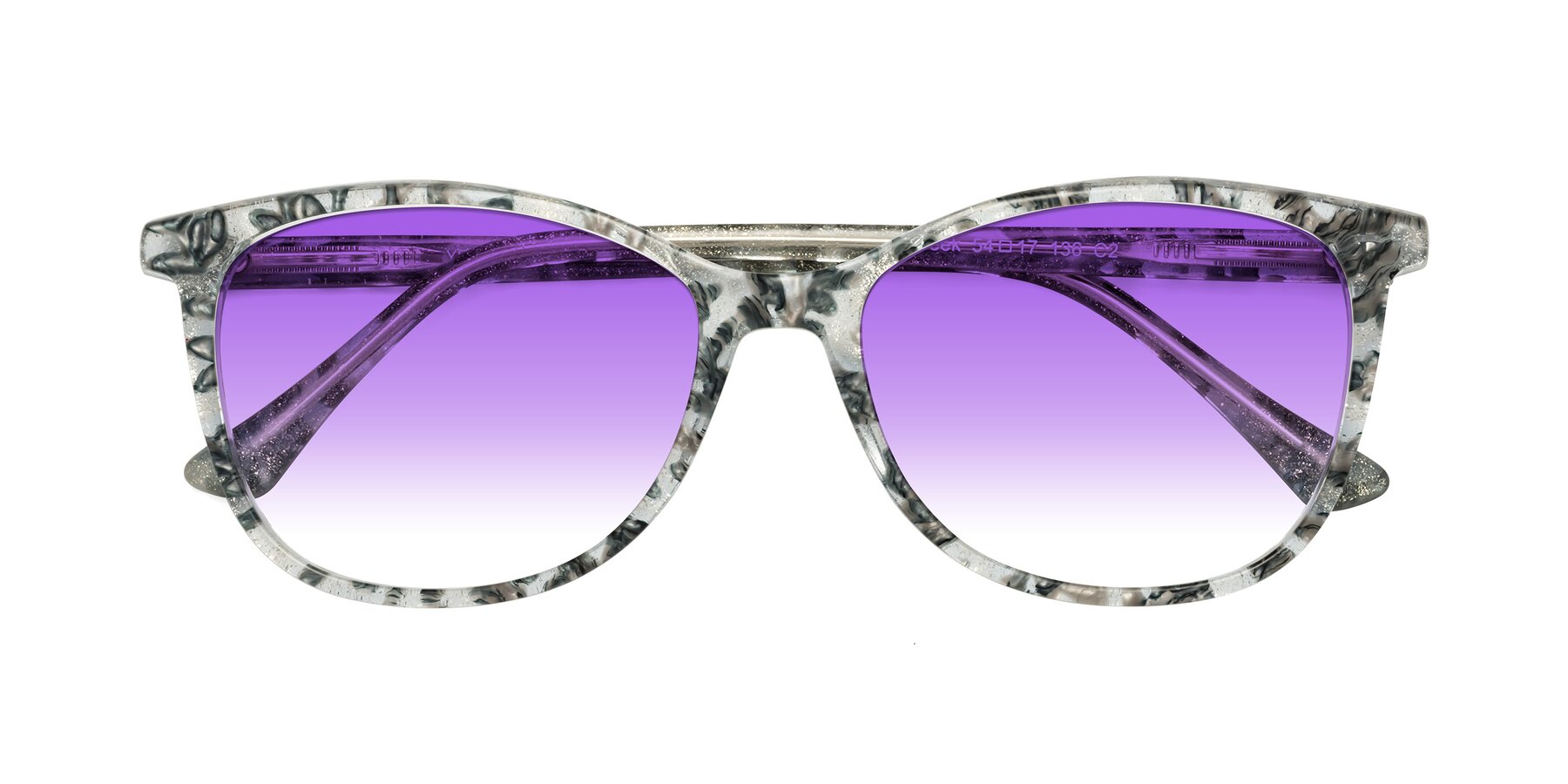Folded Front of Creek in Gray Floral with Purple Gradient Lenses