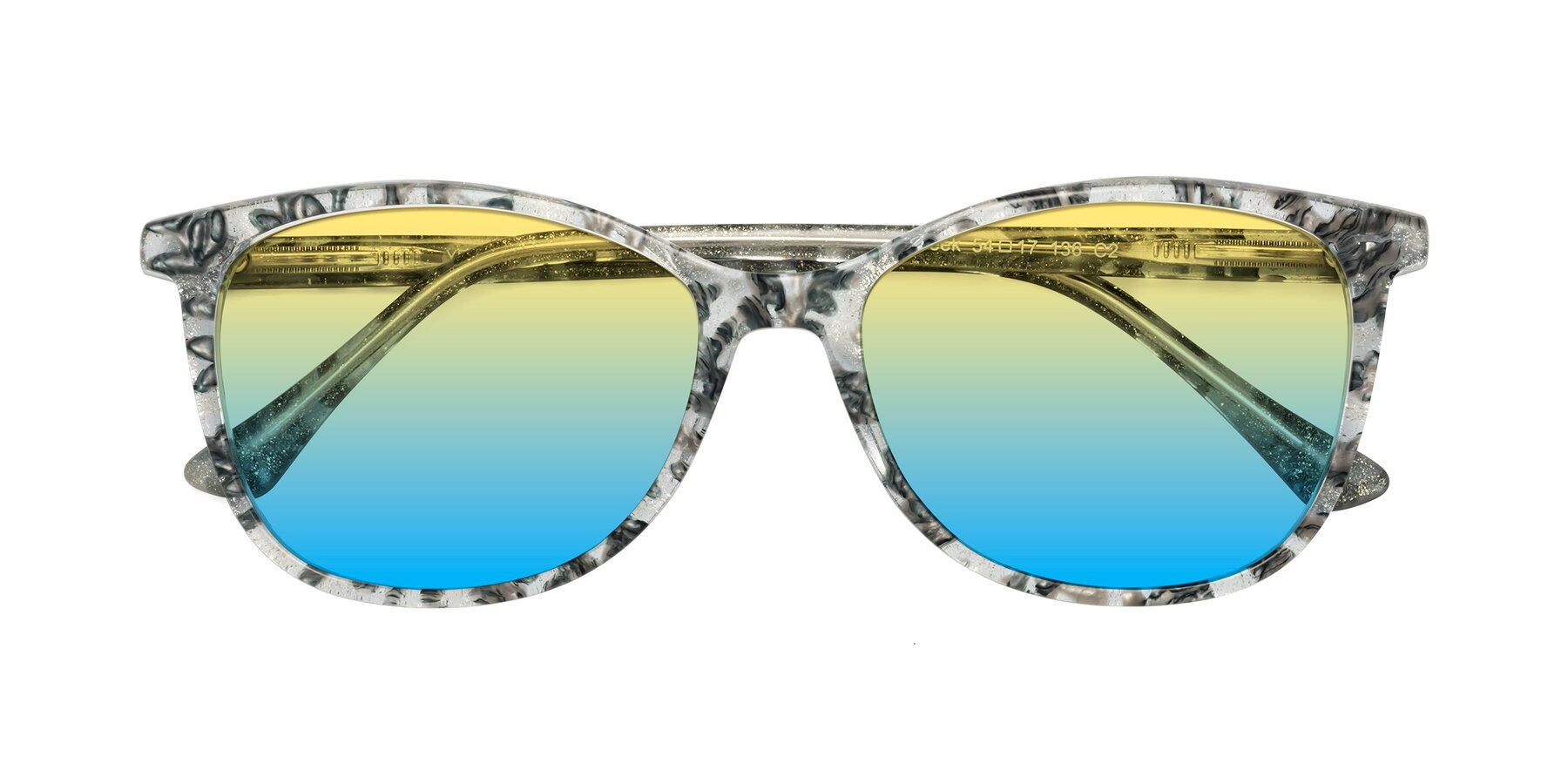 Folded Front of Creek in Gray Floral with Yellow / Blue Gradient Lenses