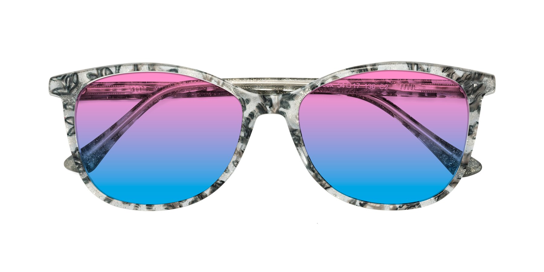 Folded Front of Creek in Gray Floral with Pink / Blue Gradient Lenses