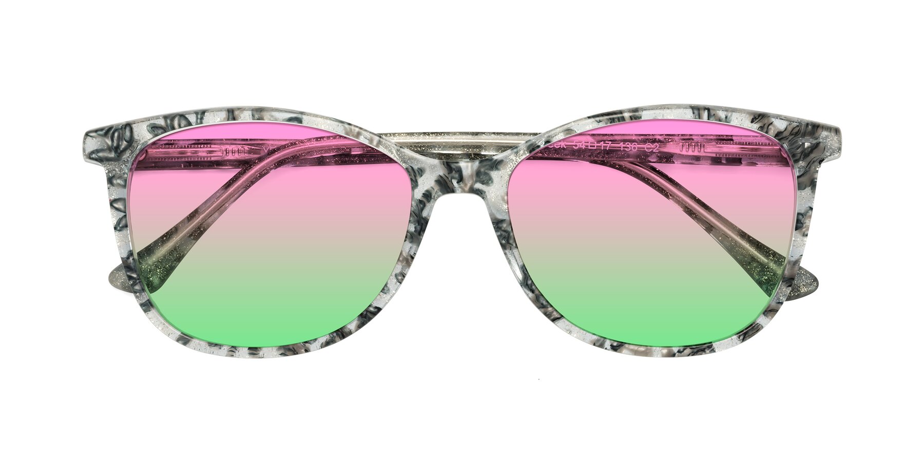 Folded Front of Creek in Gray Floral with Pink / Green Gradient Lenses