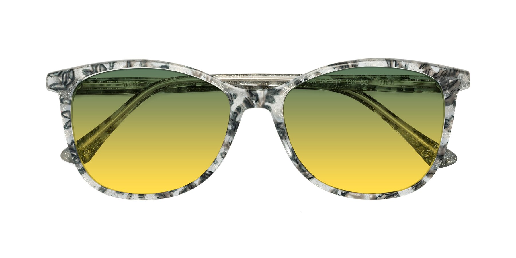 Folded Front of Creek in Gray Floral with Green / Yellow Gradient Lenses