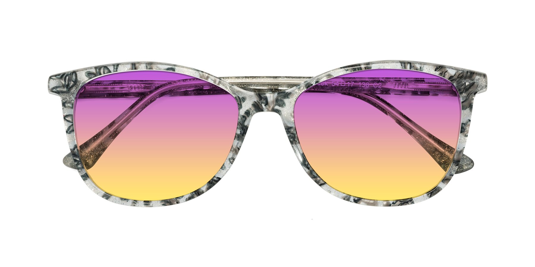 Folded Front of Creek in Gray Floral with Purple / Yellow Gradient Lenses