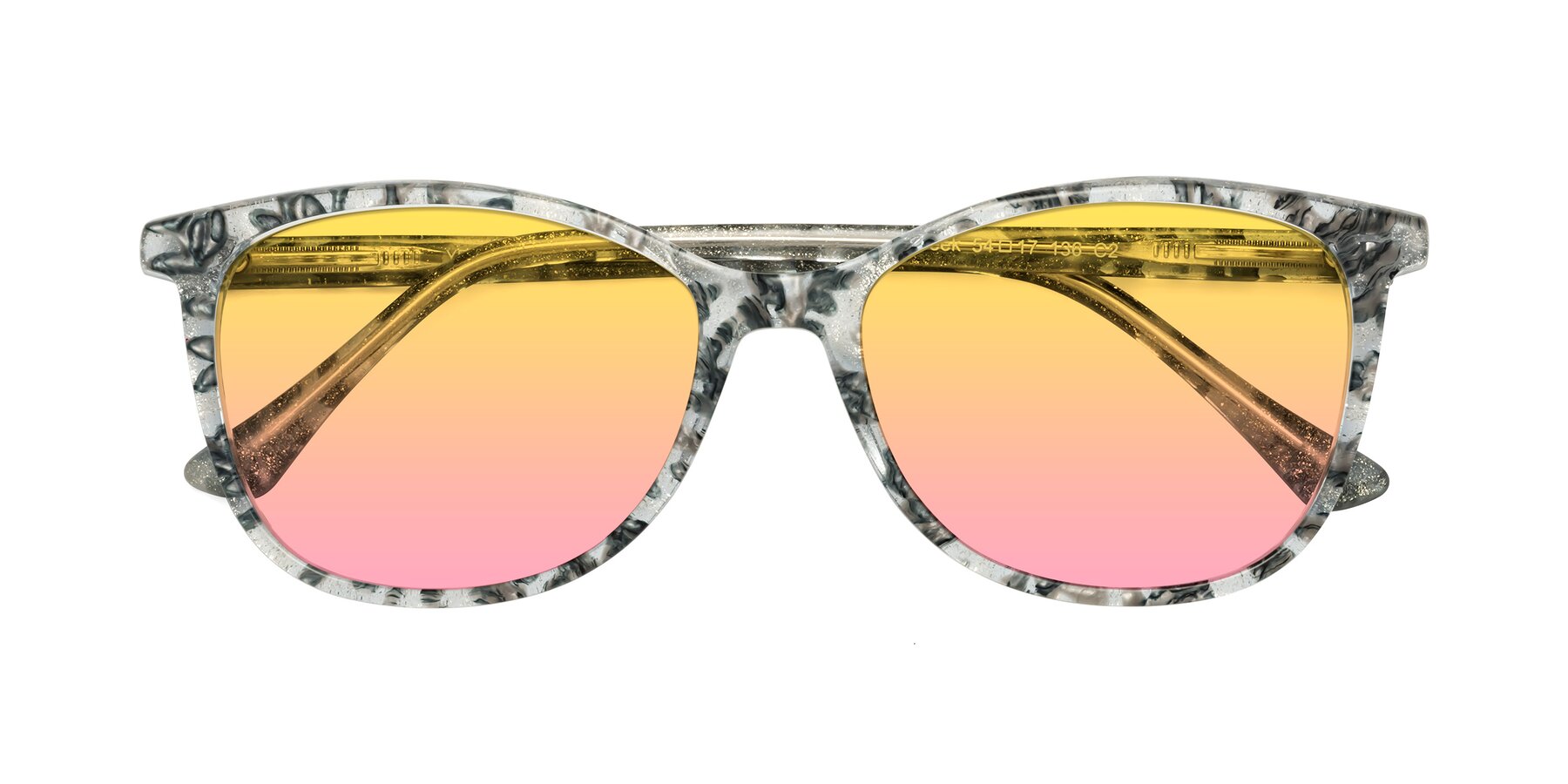 Folded Front of Creek in Gray Floral with Yellow / Pink Gradient Lenses