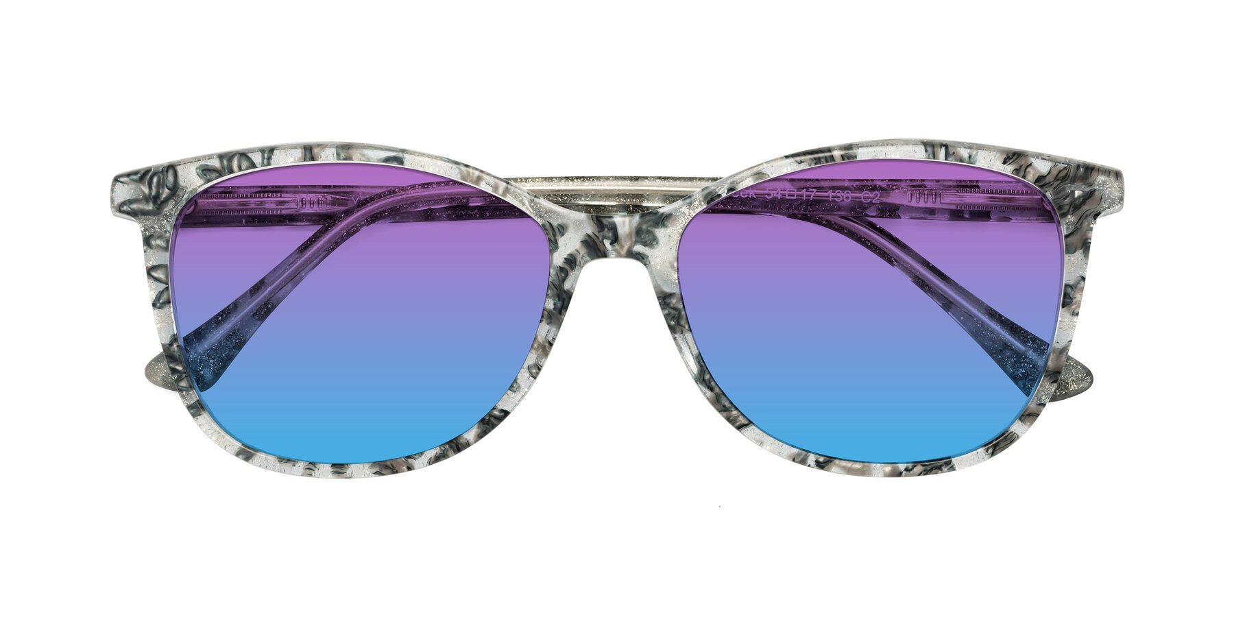 Folded Front of Creek in Gray Floral with Purple / Blue Gradient Lenses