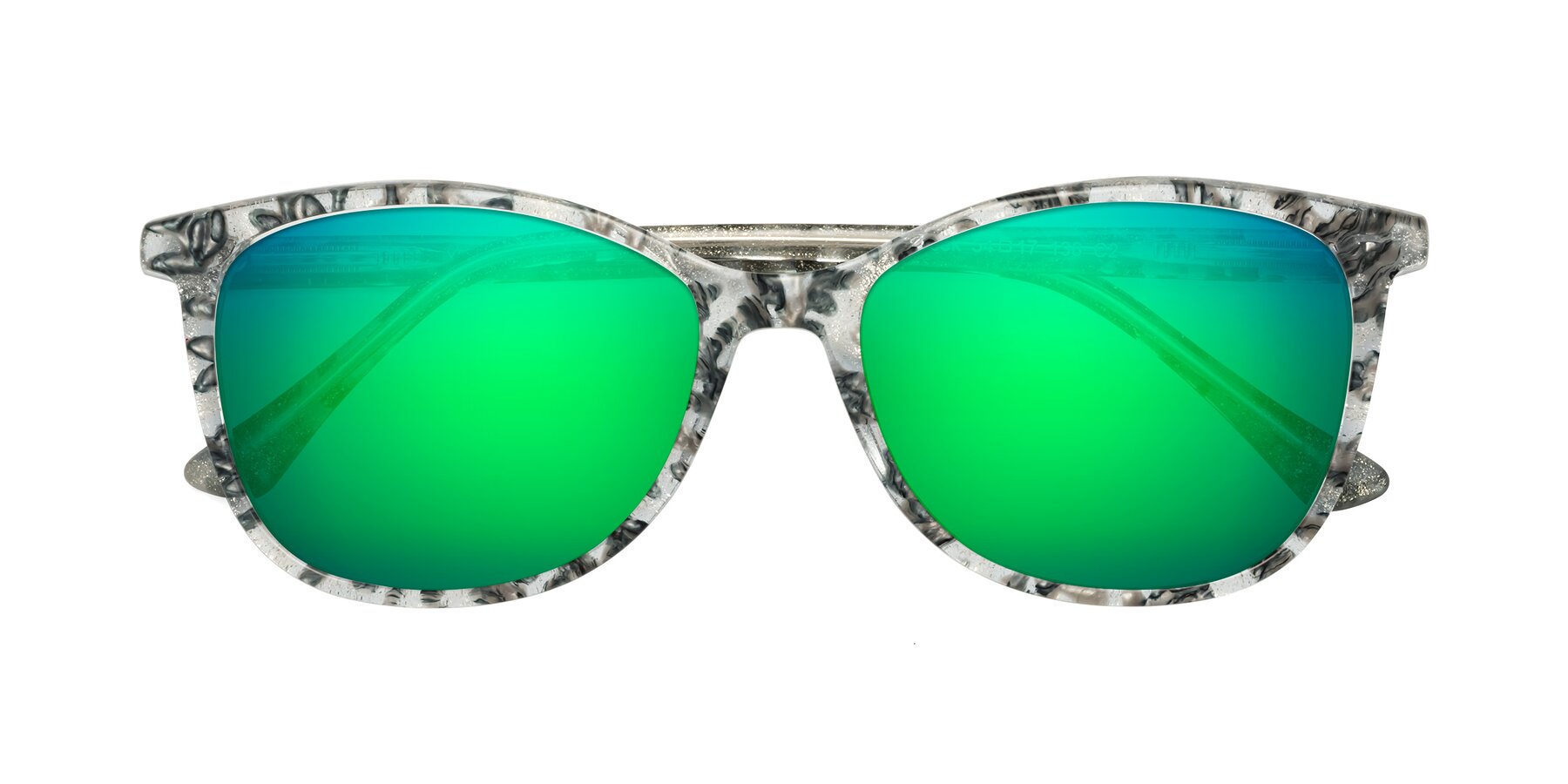 Folded Front of Creek in Gray Floral with Green Mirrored Lenses