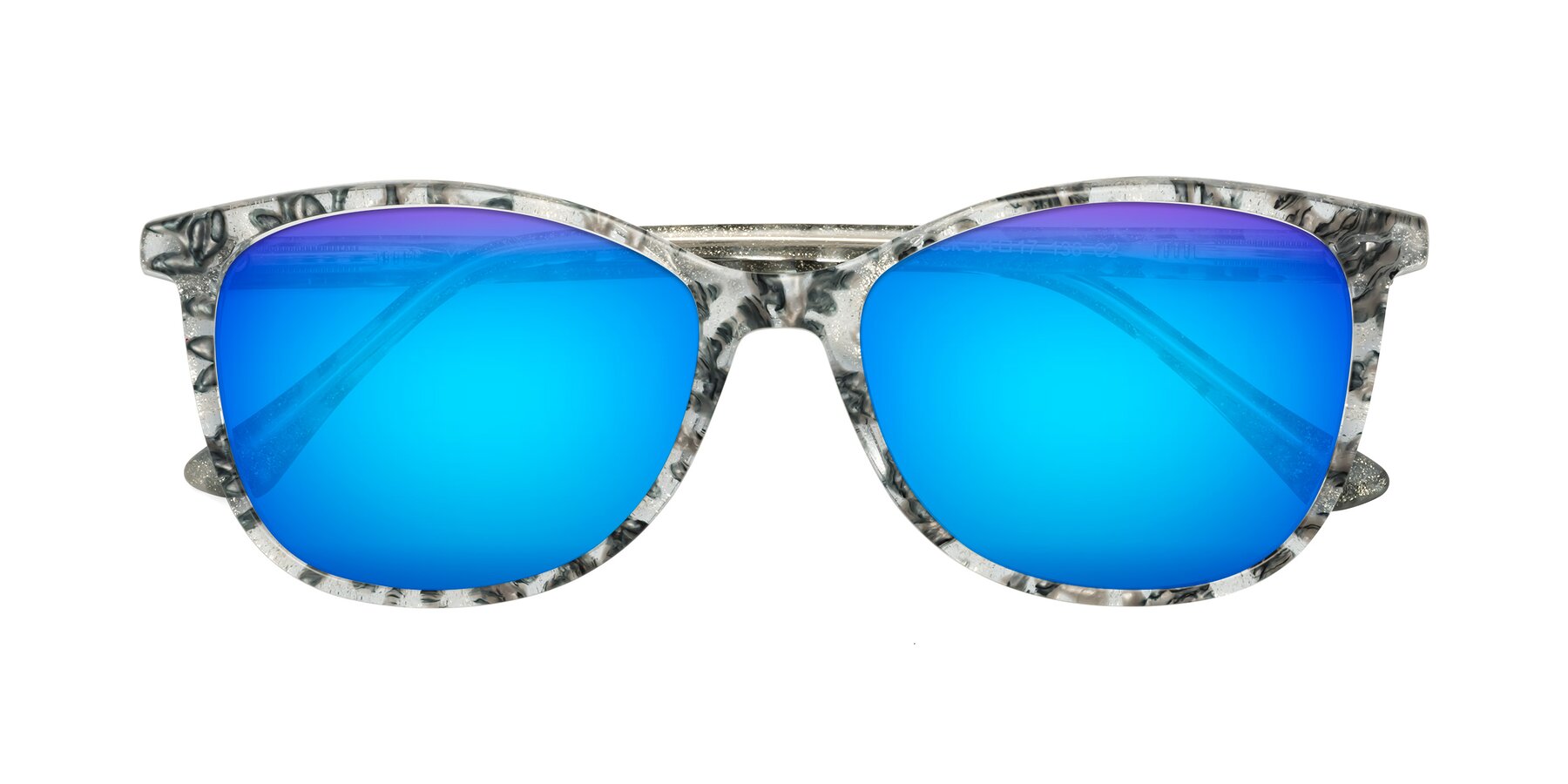 Folded Front of Creek in Gray Floral with Blue Mirrored Lenses