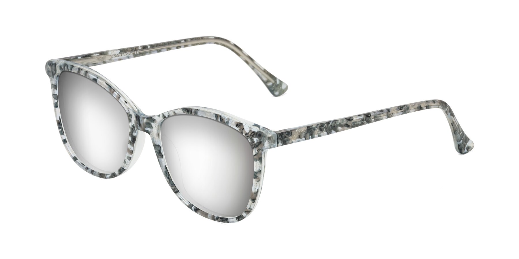 Angle of Creek in Gray Floral with Silver Mirrored Lenses