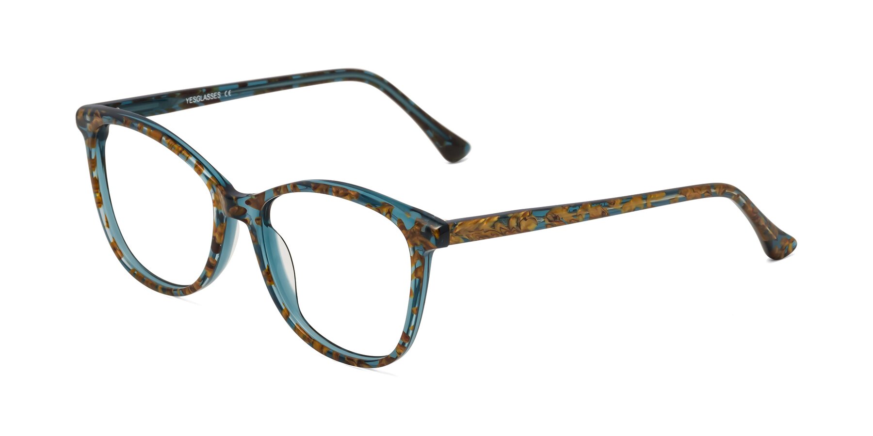 Angle of Creek in Ocean Blue Floral with Clear Reading Eyeglass Lenses