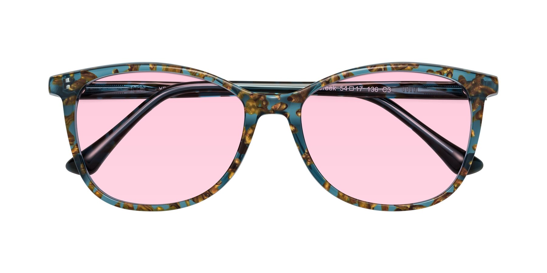Folded Front of Creek in Ocean Blue Floral with Light Pink Tinted Lenses